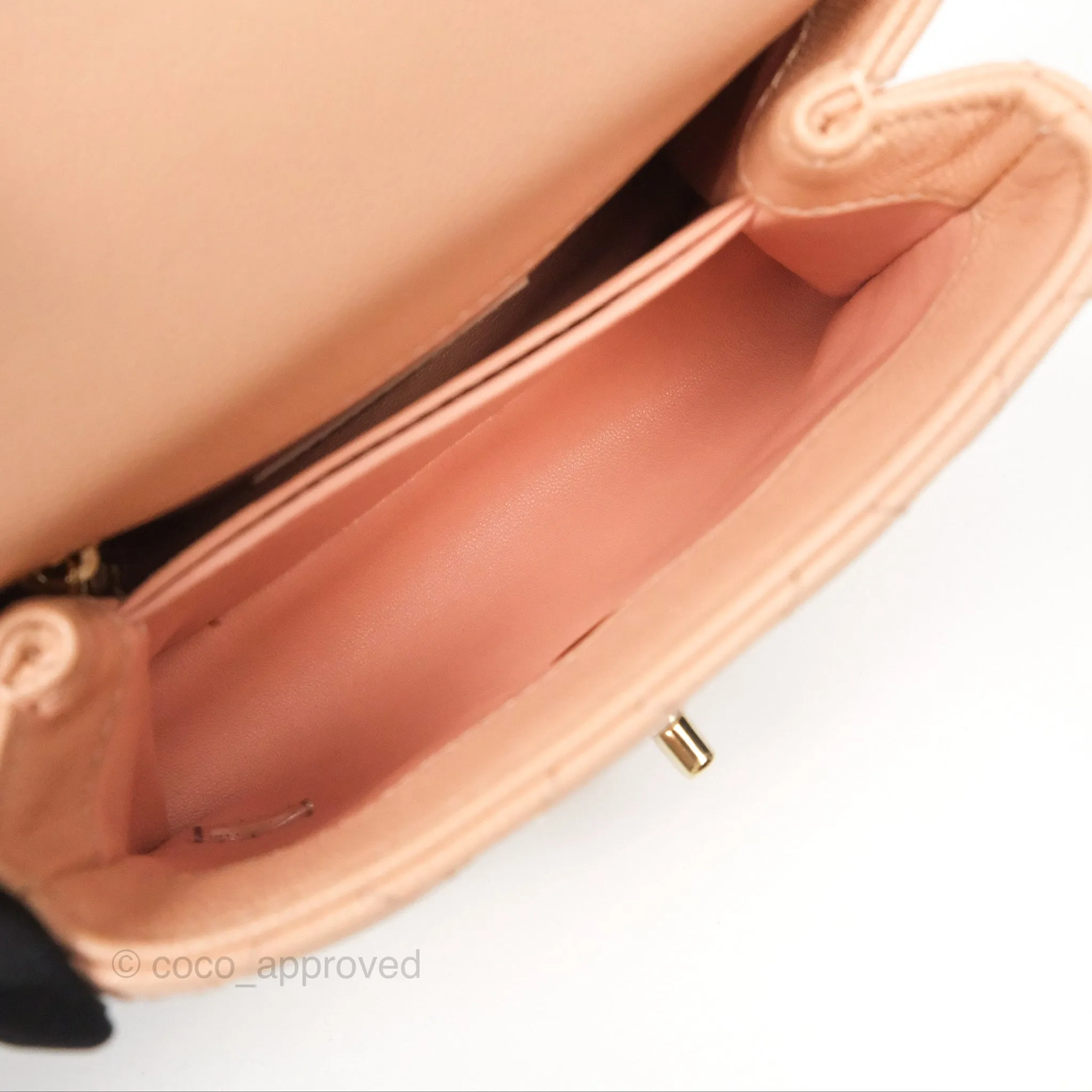Chanel Quilted Mini Coco Handle Caviar Pink Beige Gold Hardware