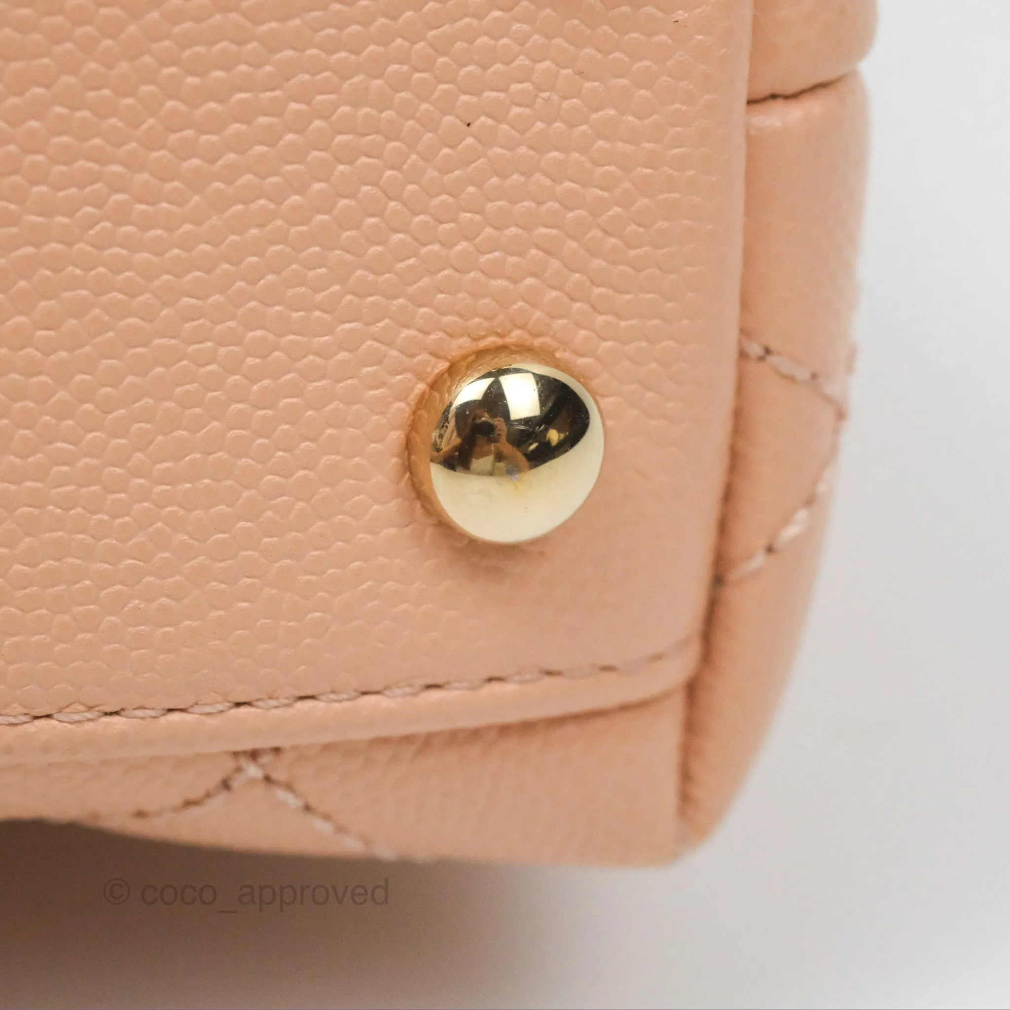 Chanel Quilted Mini Coco Handle Caviar Pink Beige Gold Hardware
