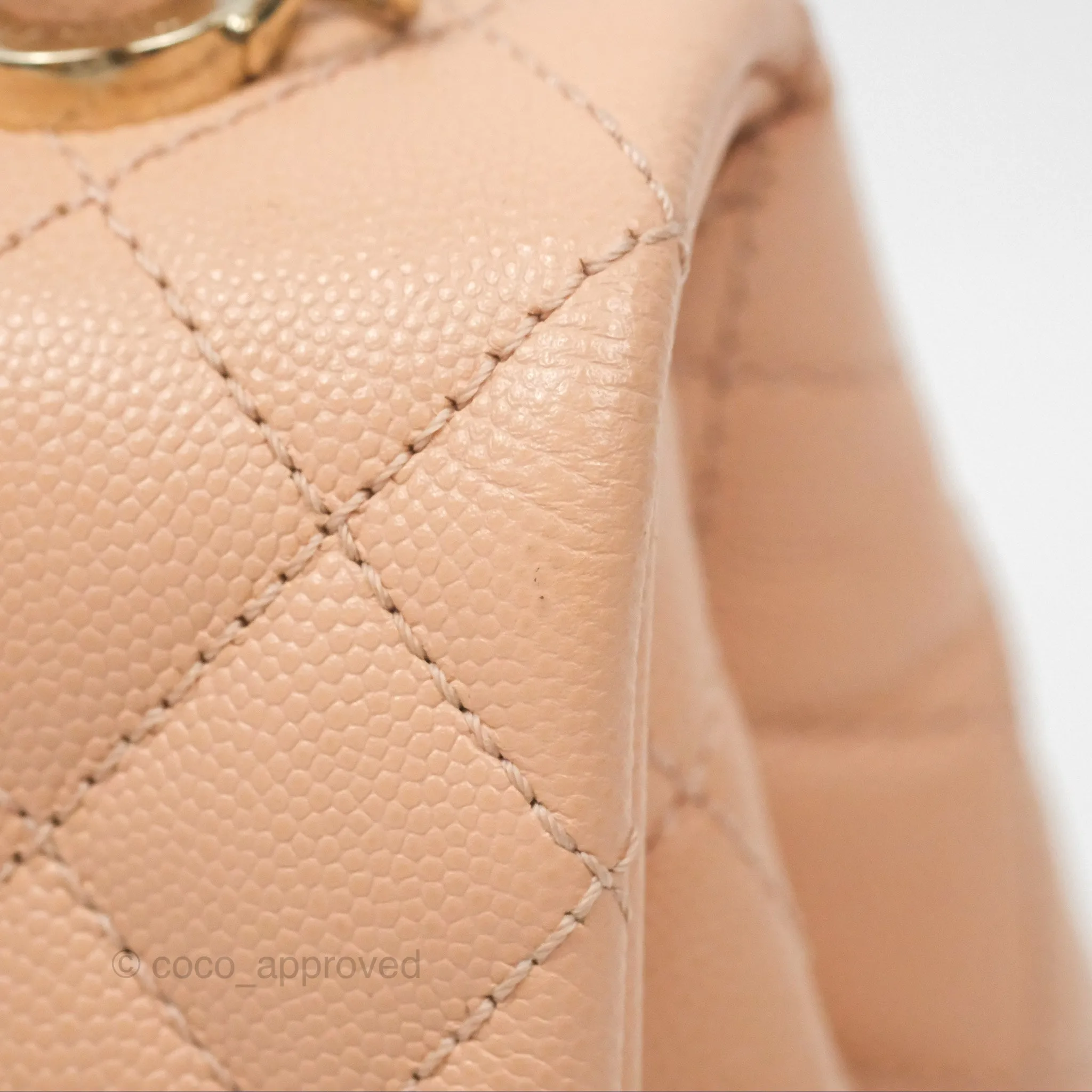 Chanel Quilted Mini Coco Handle Caviar Pink Beige Gold Hardware