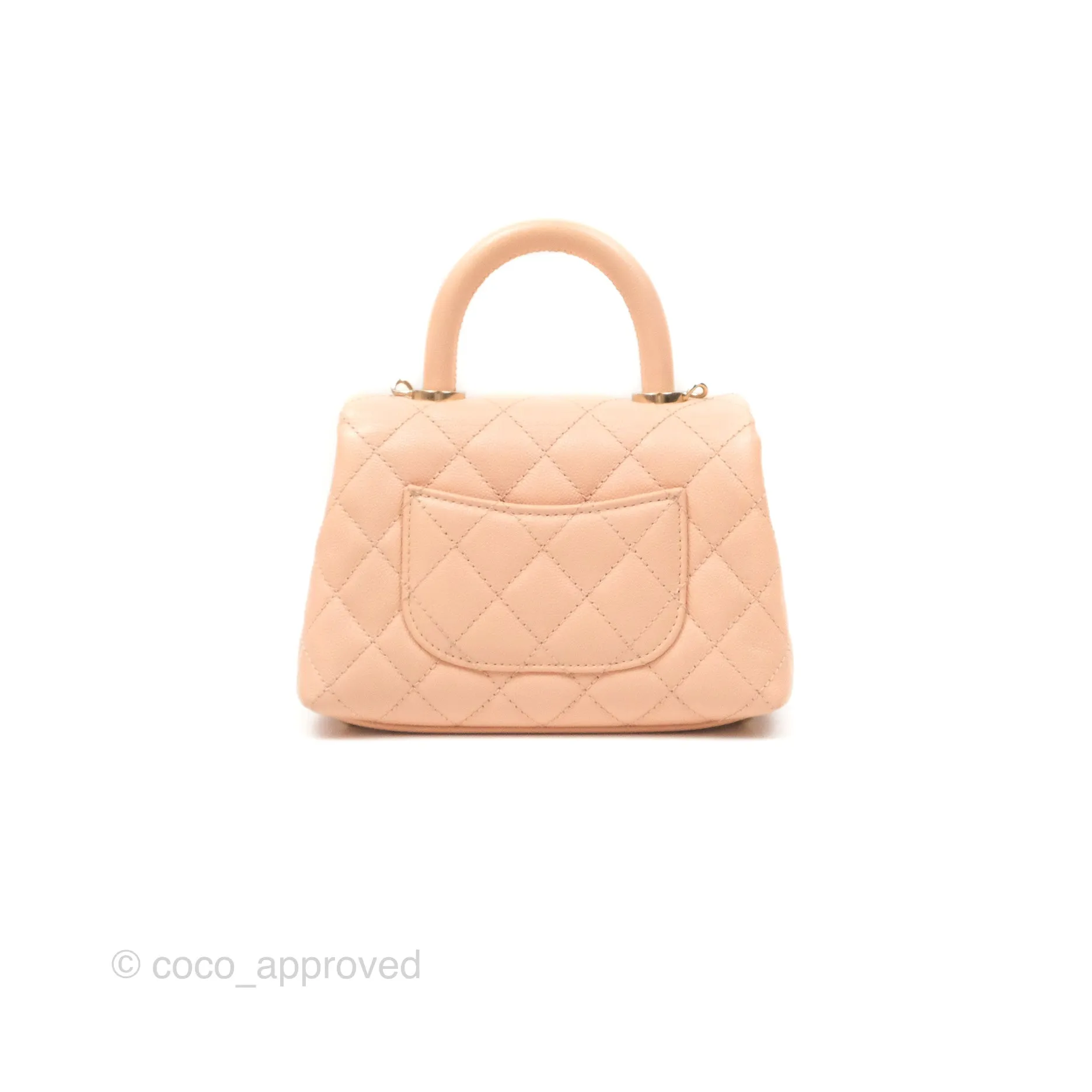 Chanel Quilted Mini Coco Handle Caviar Pink Beige Gold Hardware