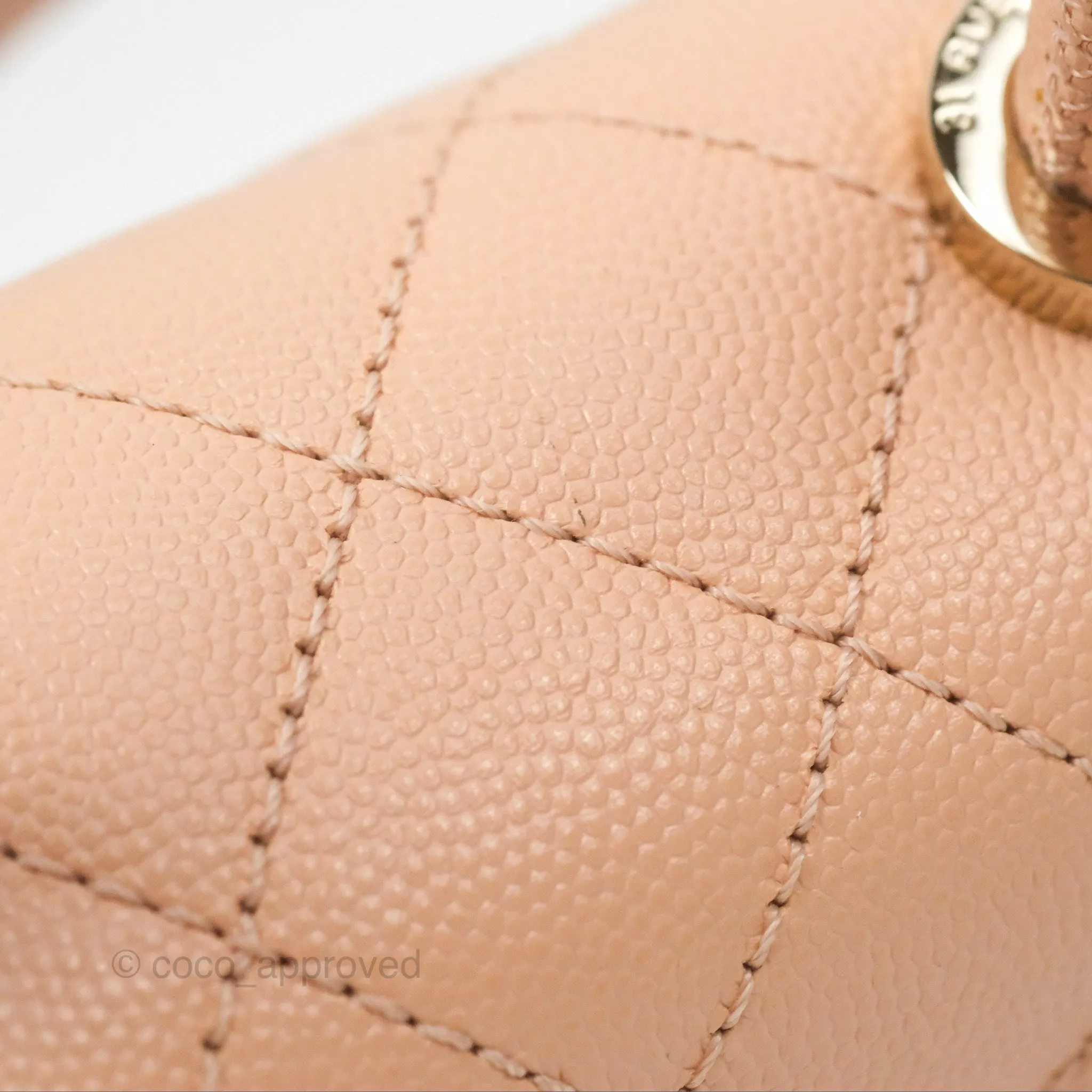 Chanel Quilted Mini Coco Handle Caviar Pink Beige Gold Hardware