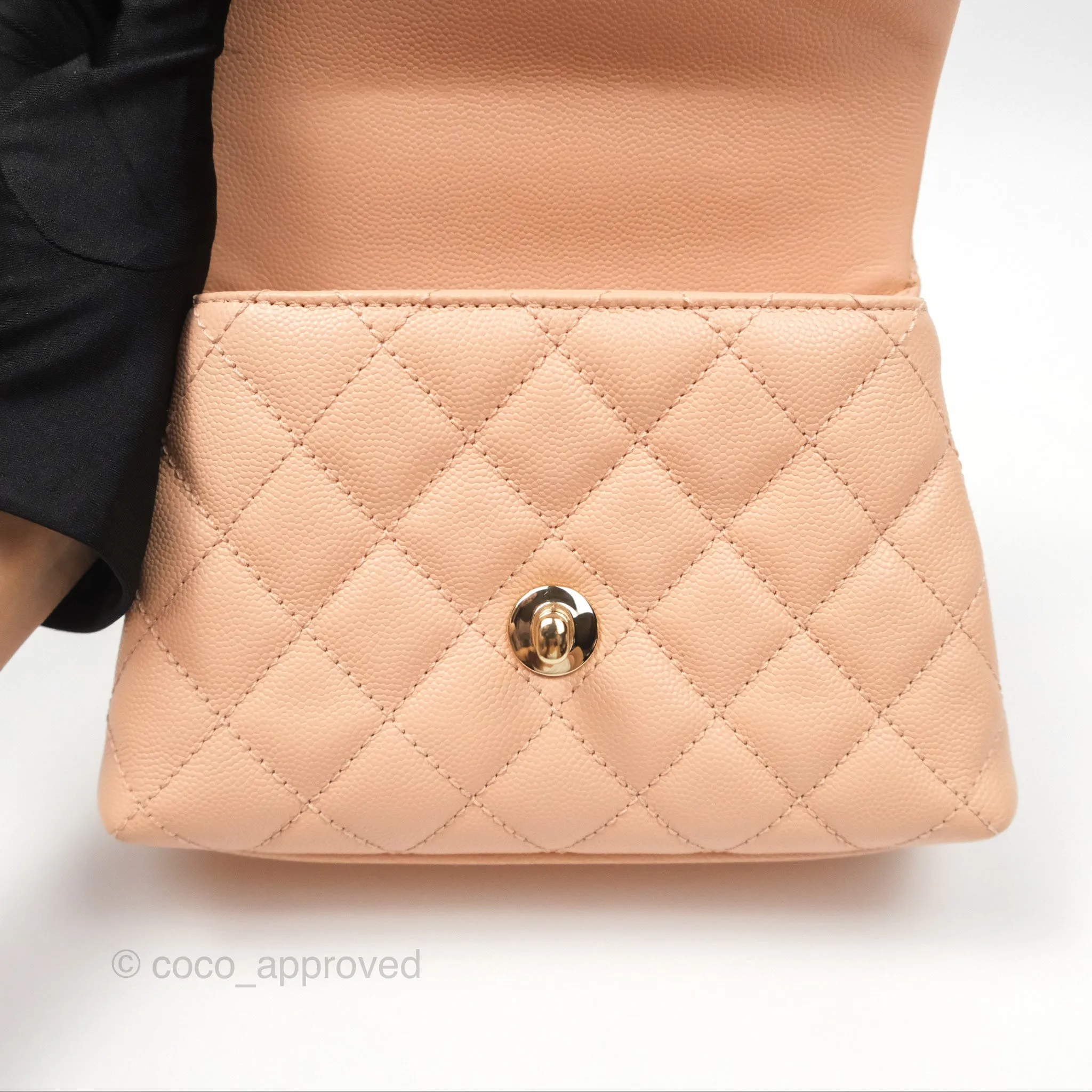 Chanel Quilted Mini Coco Handle Caviar Pink Beige Gold Hardware