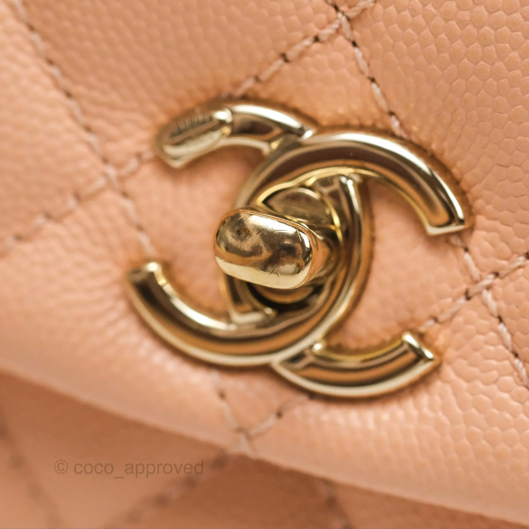 Chanel Quilted Mini Coco Handle Caviar Pink Beige Gold Hardware