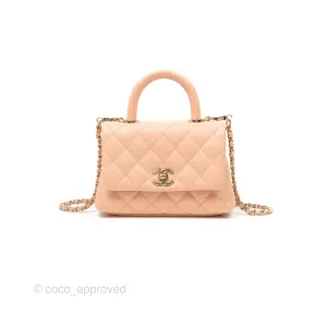 Chanel Quilted Mini Coco Handle Caviar Pink Beige Gold Hardware