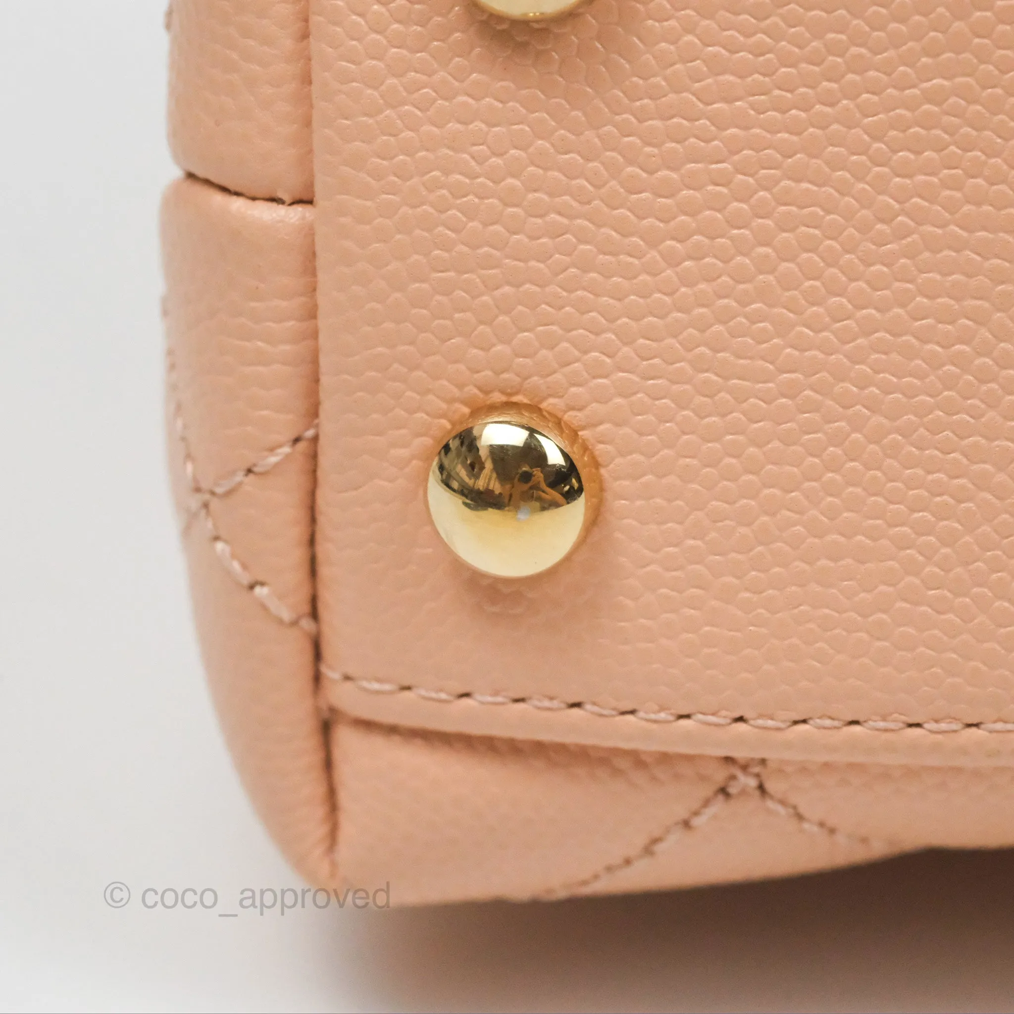 Chanel Quilted Mini Coco Handle Caviar Pink Beige Gold Hardware