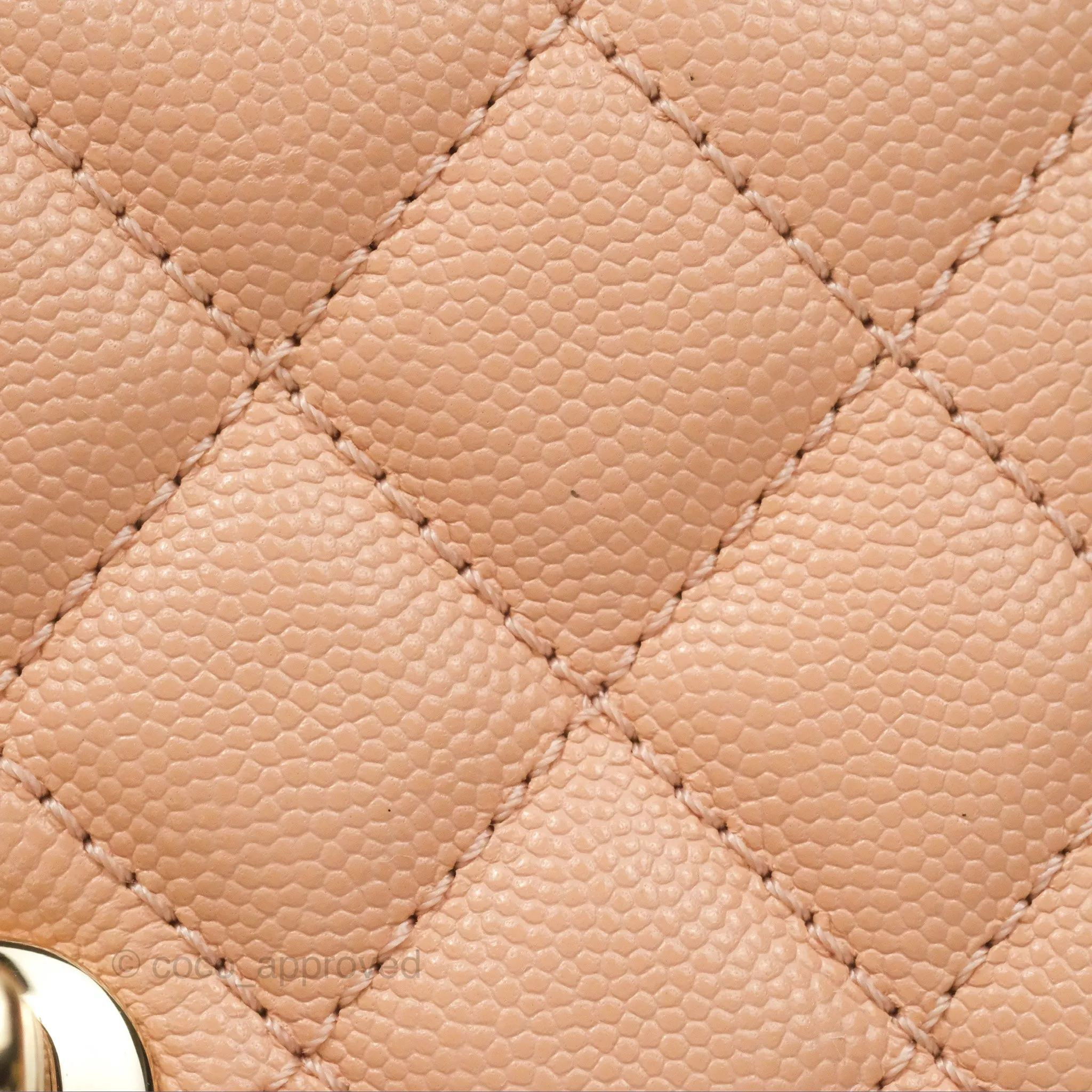 Chanel Quilted Mini Coco Handle Caviar Pink Beige Gold Hardware