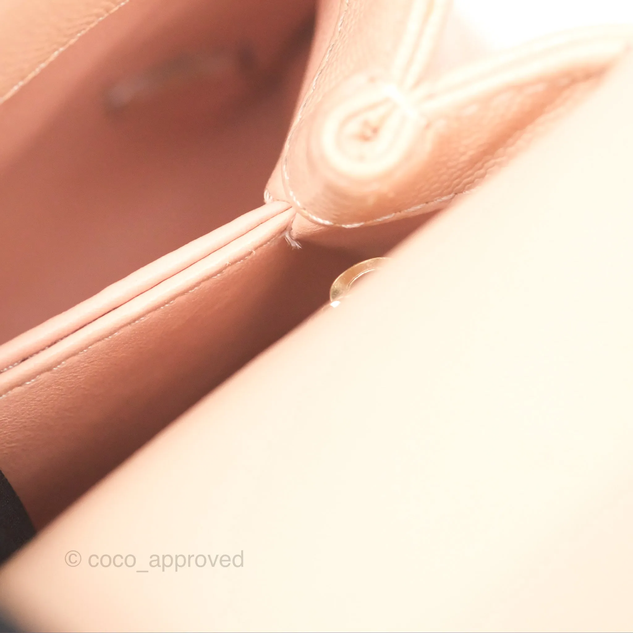 Chanel Quilted Mini Coco Handle Caviar Pink Beige Gold Hardware