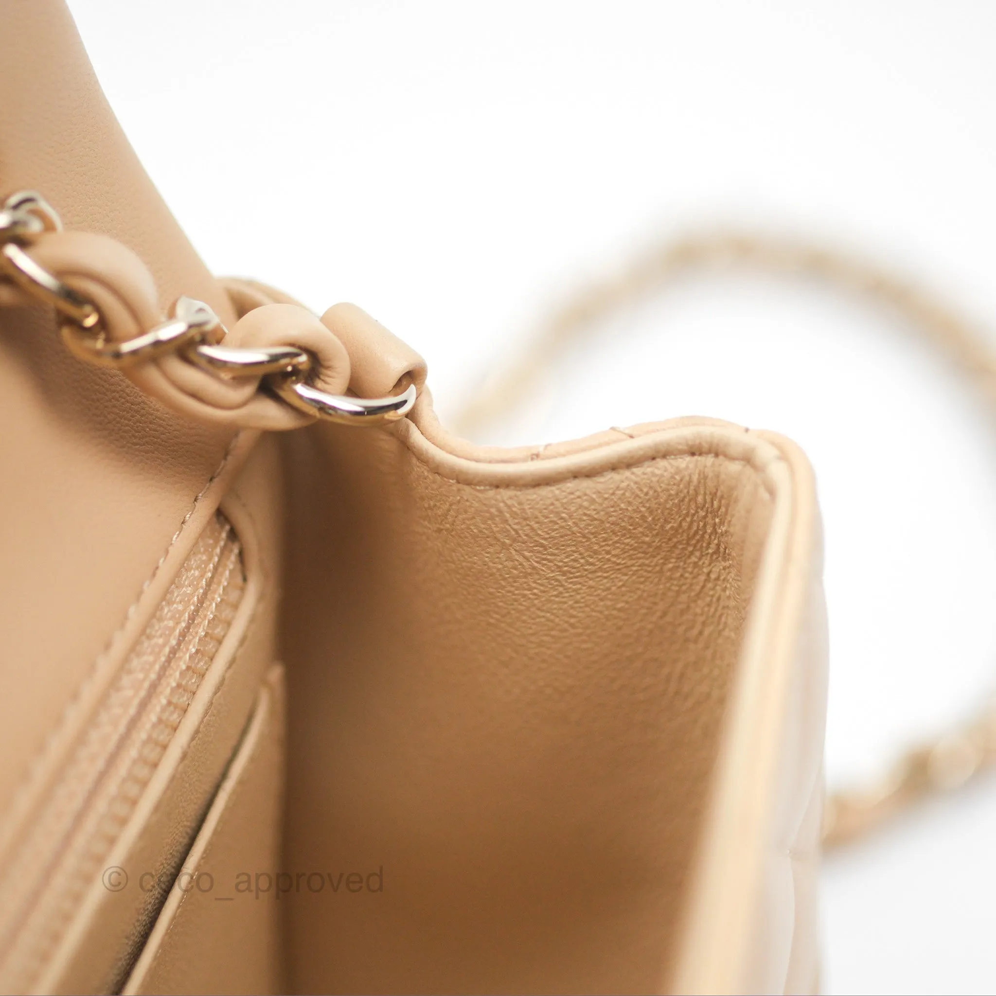 Chanel Quilted Mini Rectangular Beige Lambskin Gold Hardware