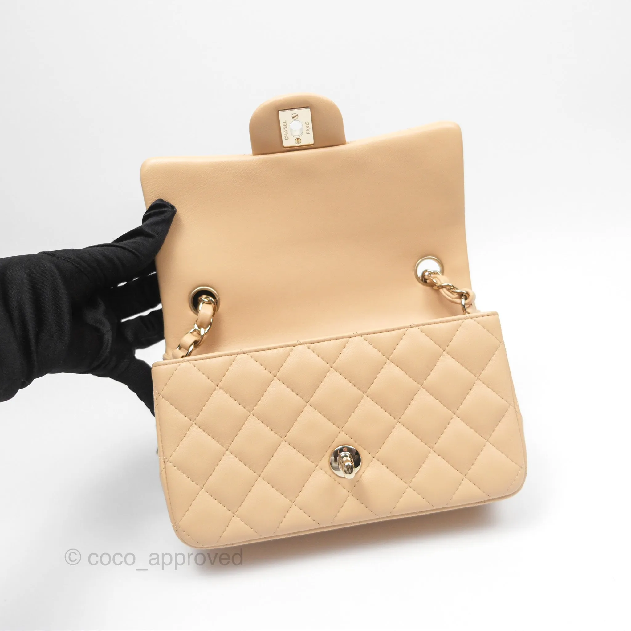 Chanel Quilted Mini Rectangular Beige Lambskin Gold Hardware