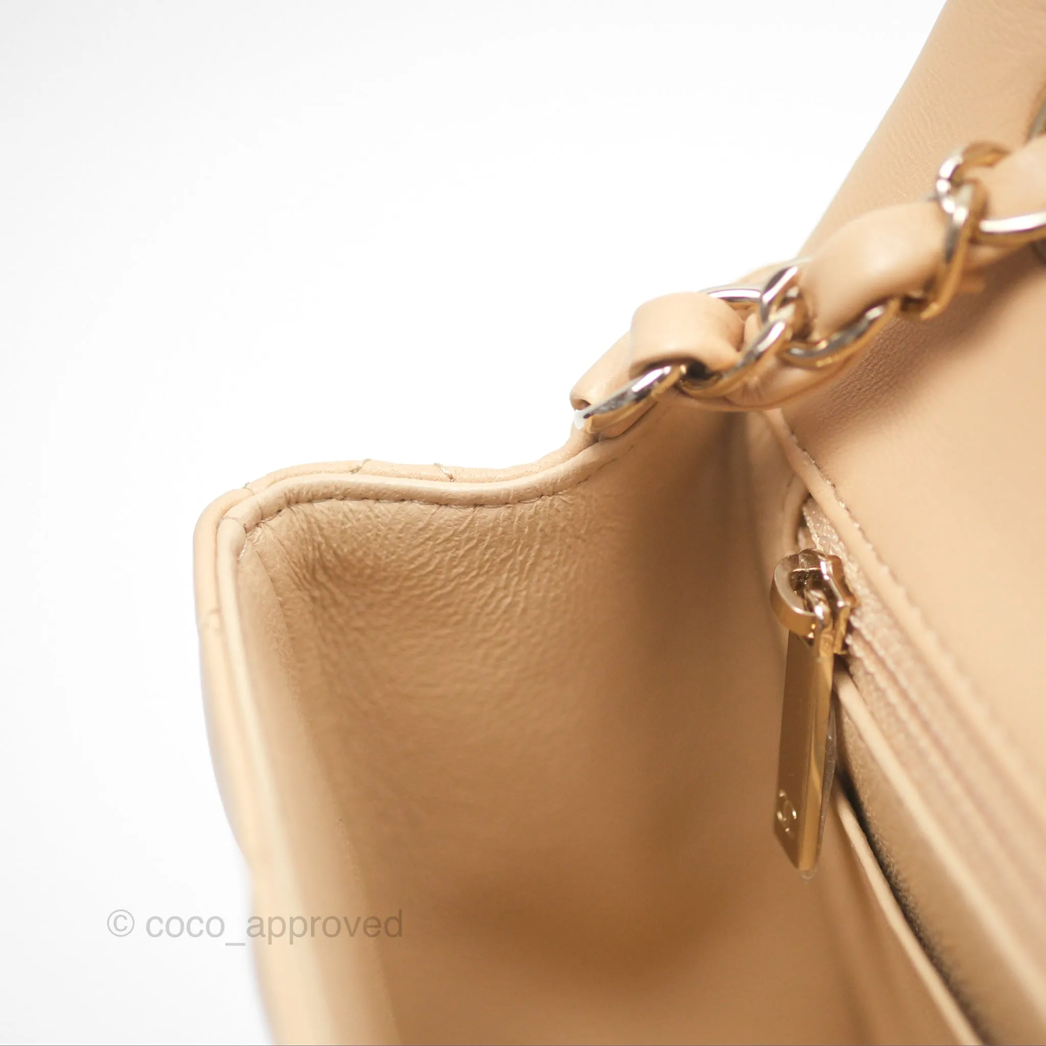 Chanel Quilted Mini Rectangular Beige Lambskin Gold Hardware