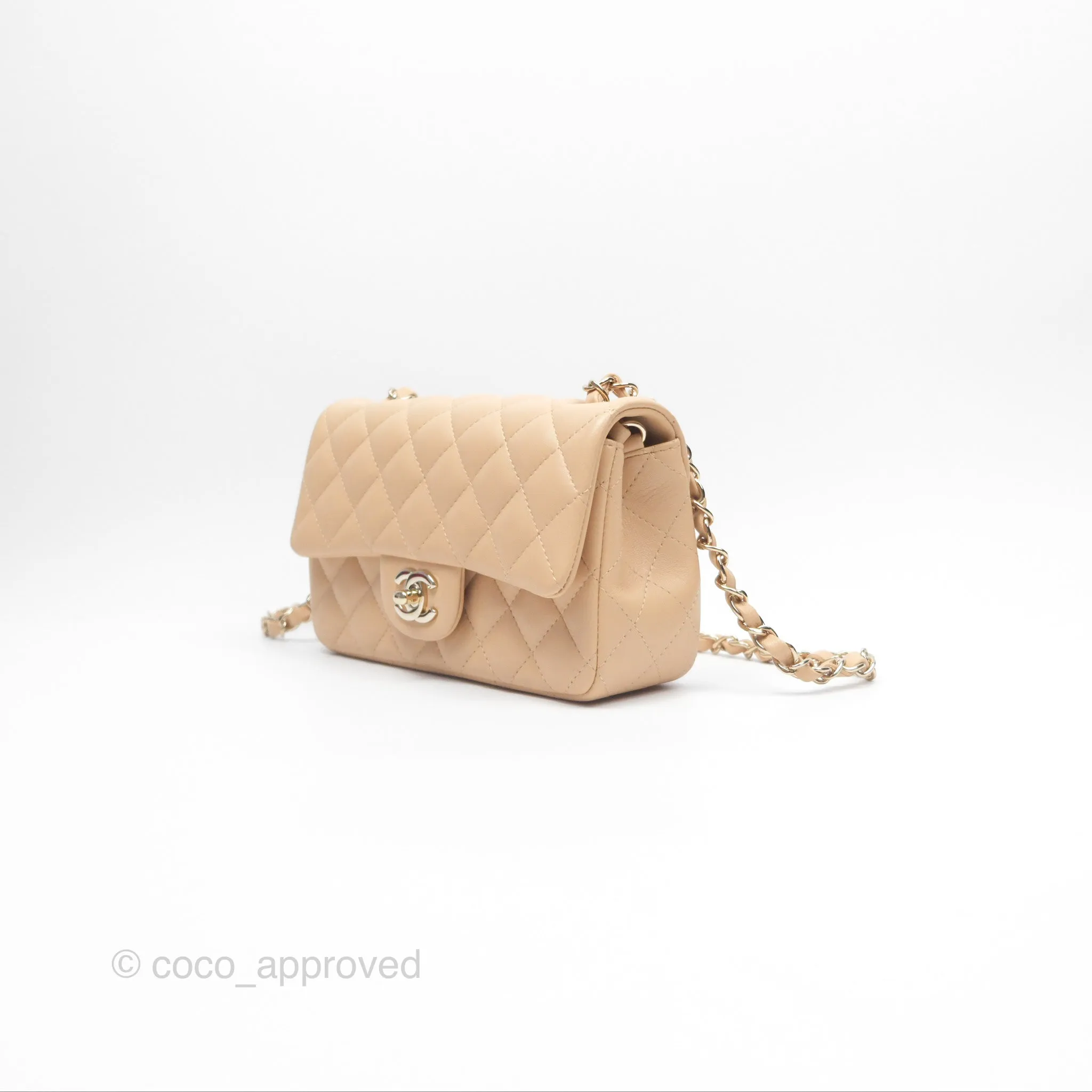 Chanel Quilted Mini Rectangular Beige Lambskin Gold Hardware