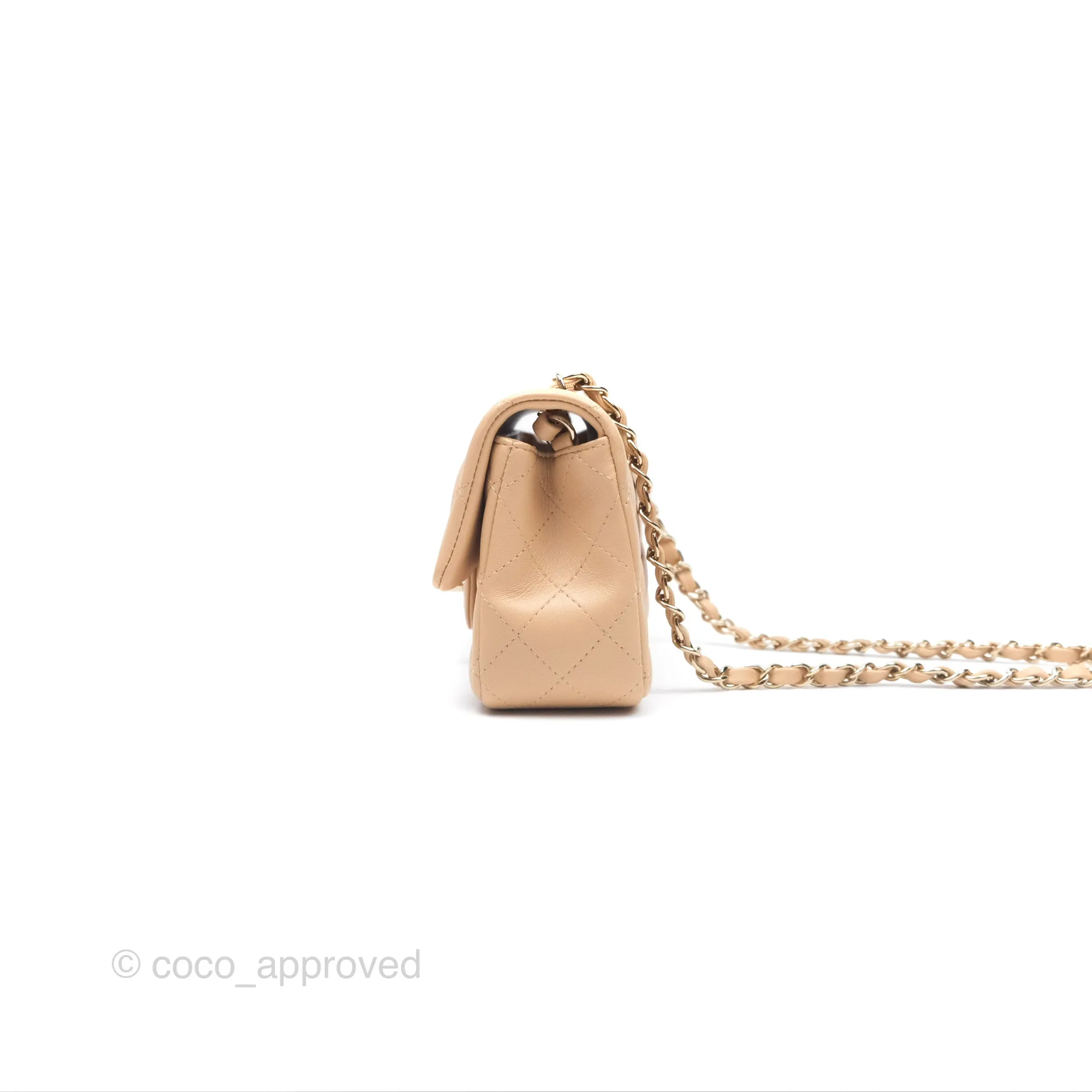 Chanel Quilted Mini Rectangular Beige Lambskin Gold Hardware