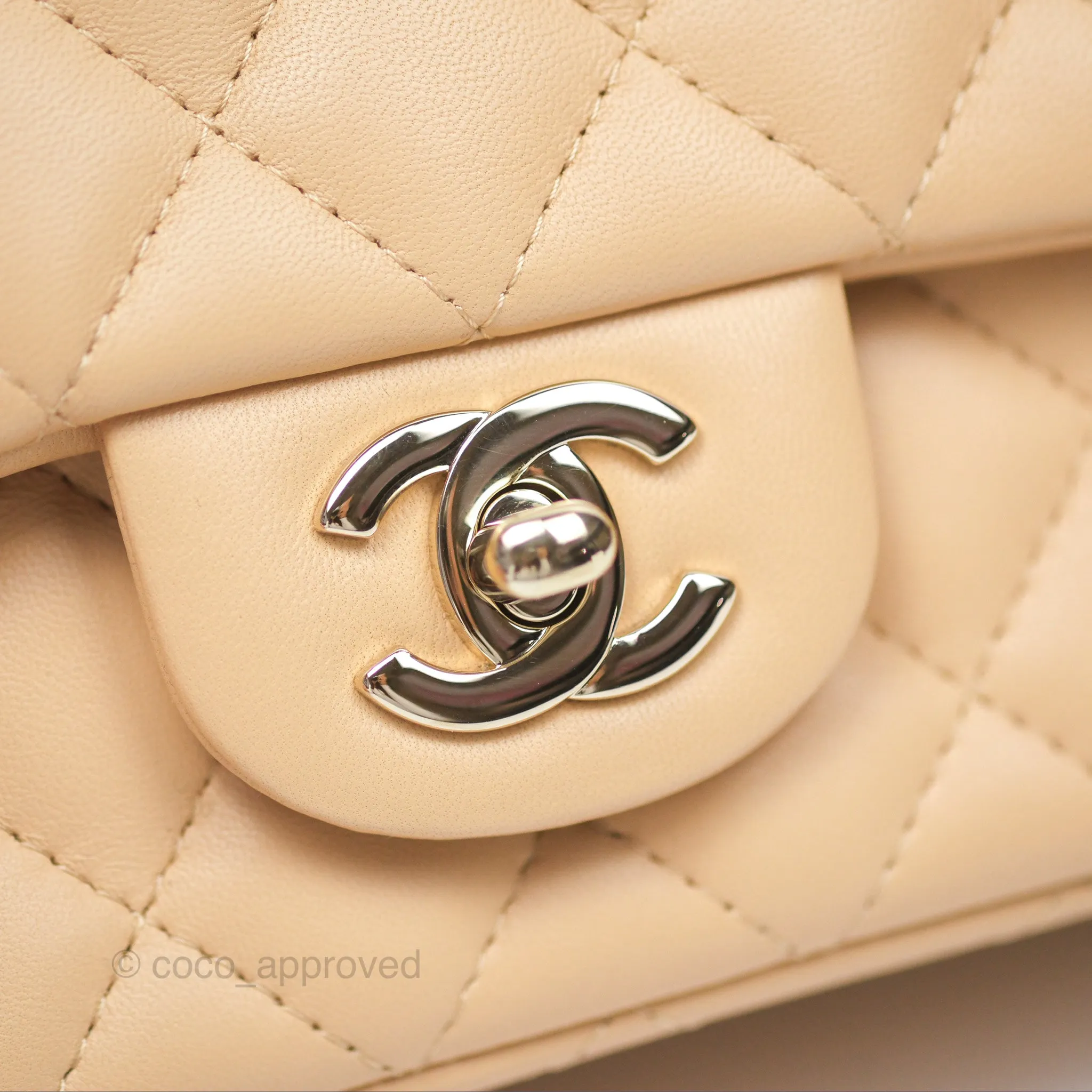 Chanel Quilted Mini Rectangular Beige Lambskin Gold Hardware