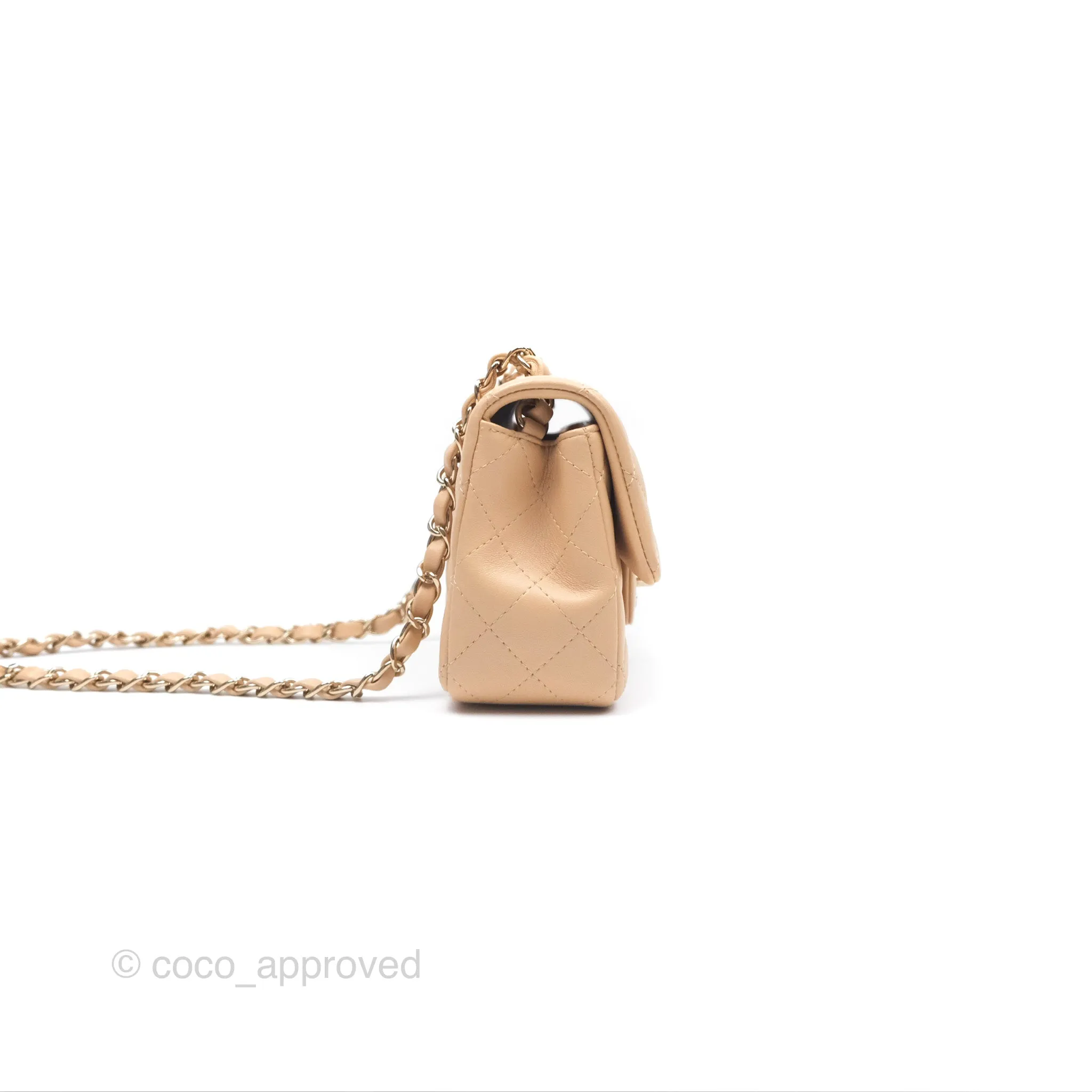 Chanel Quilted Mini Rectangular Beige Lambskin Gold Hardware