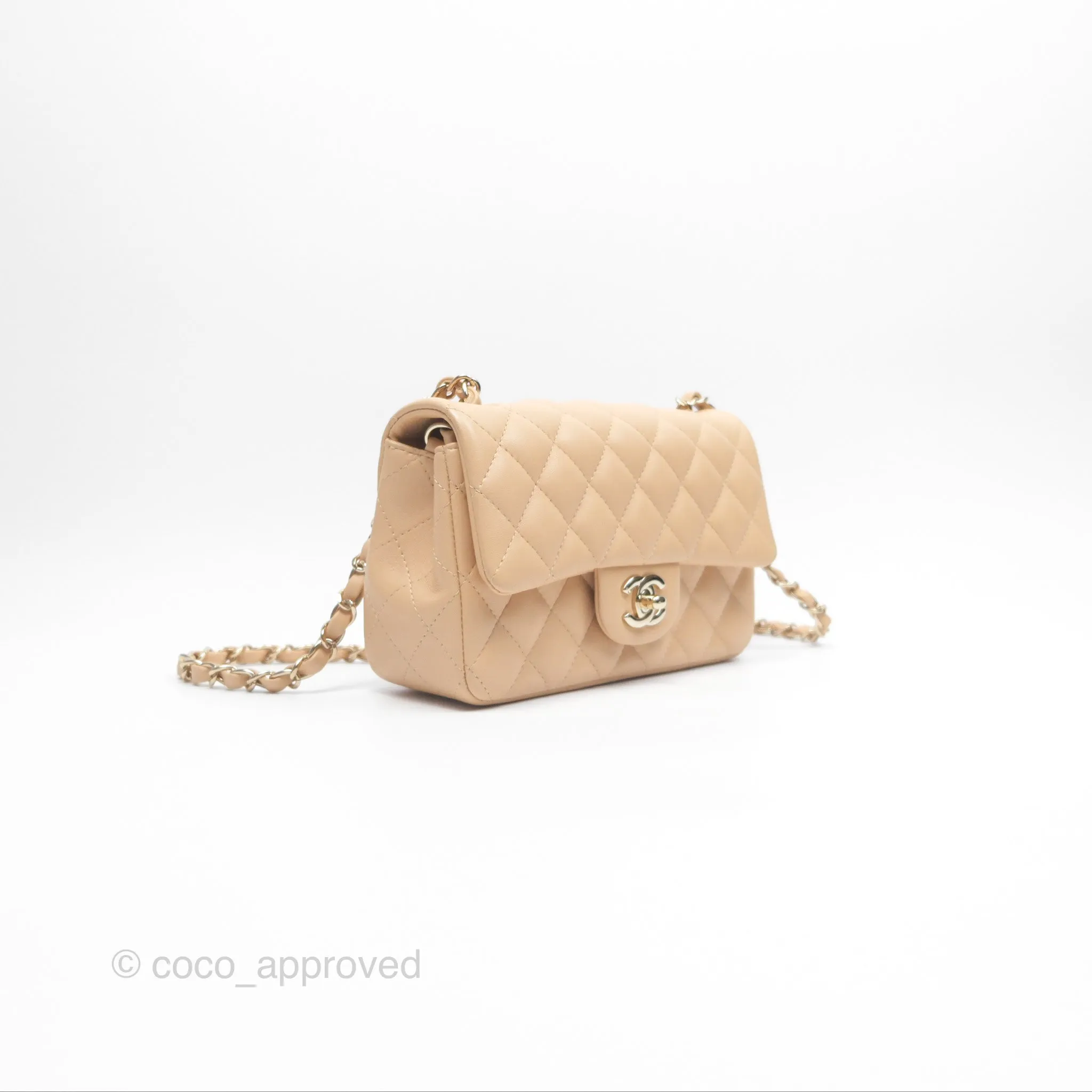 Chanel Quilted Mini Rectangular Beige Lambskin Gold Hardware