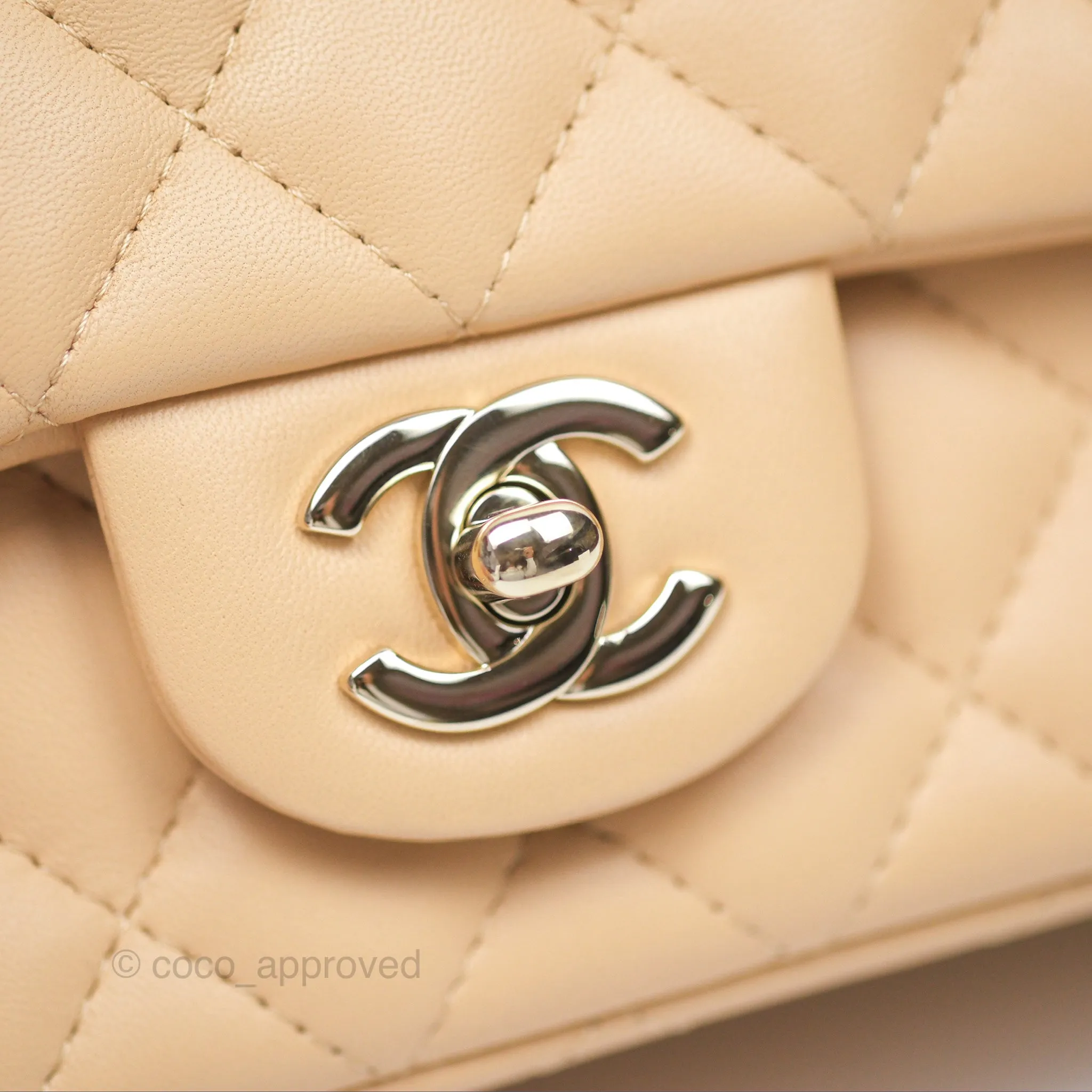 Chanel Quilted Mini Rectangular Beige Lambskin Gold Hardware