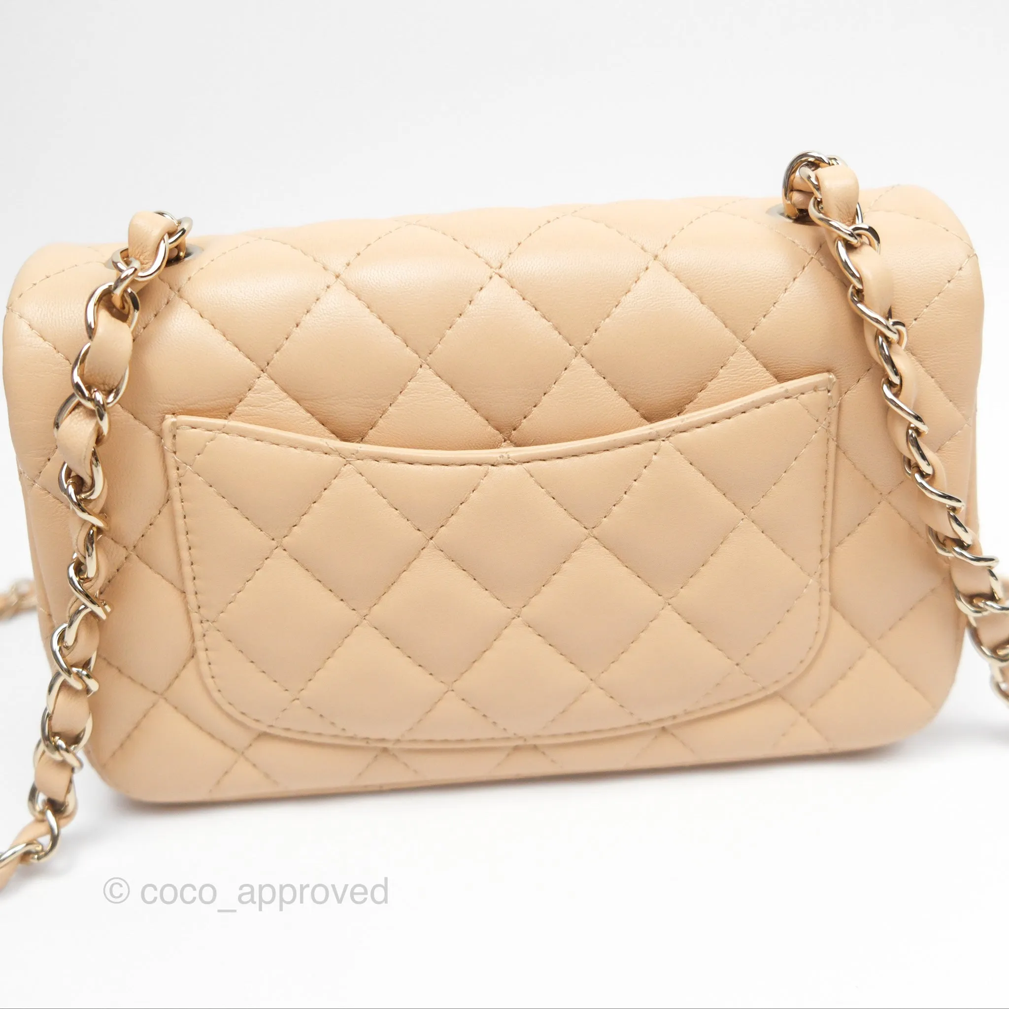 Chanel Quilted Mini Rectangular Beige Lambskin Gold Hardware