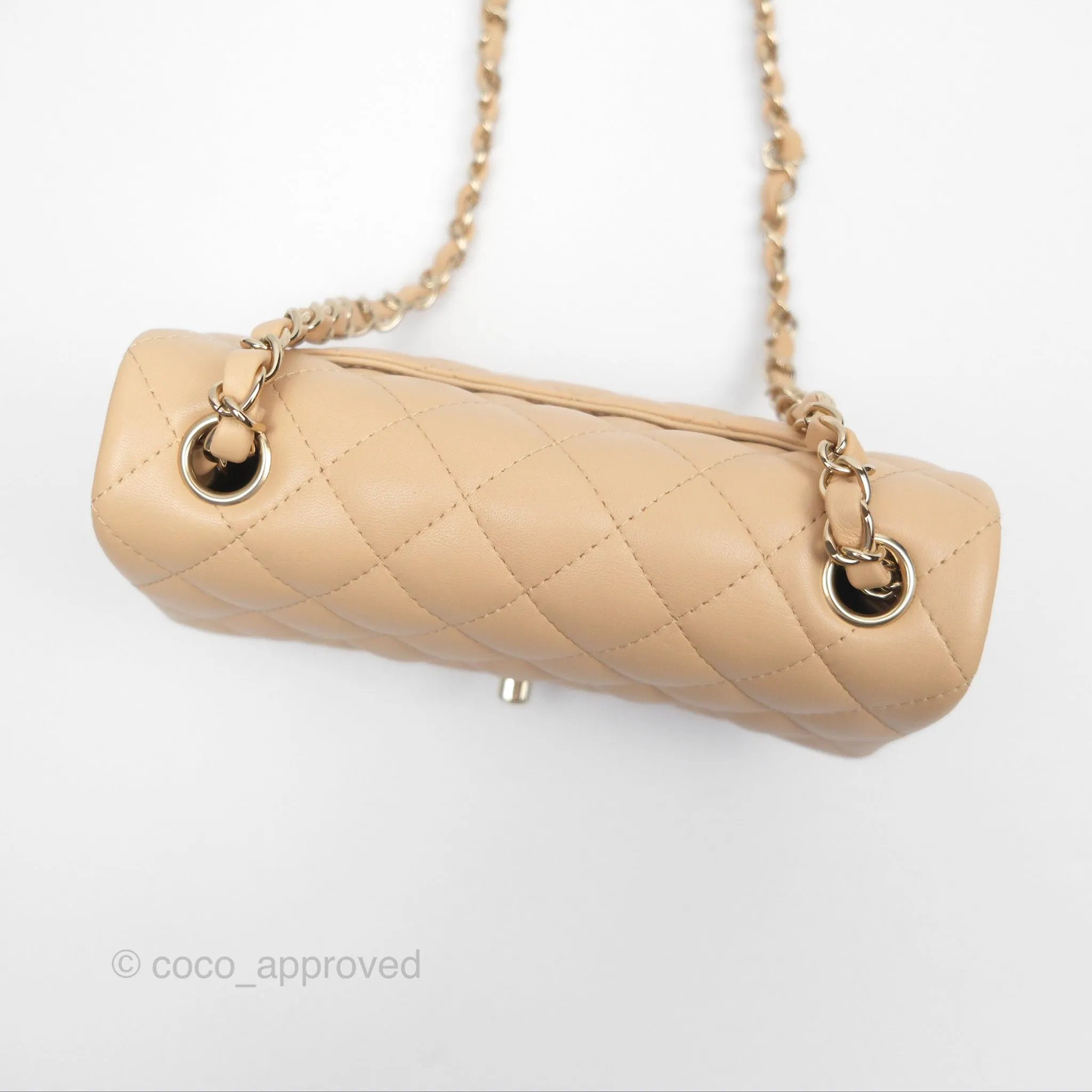 Chanel Quilted Mini Rectangular Beige Lambskin Gold Hardware
