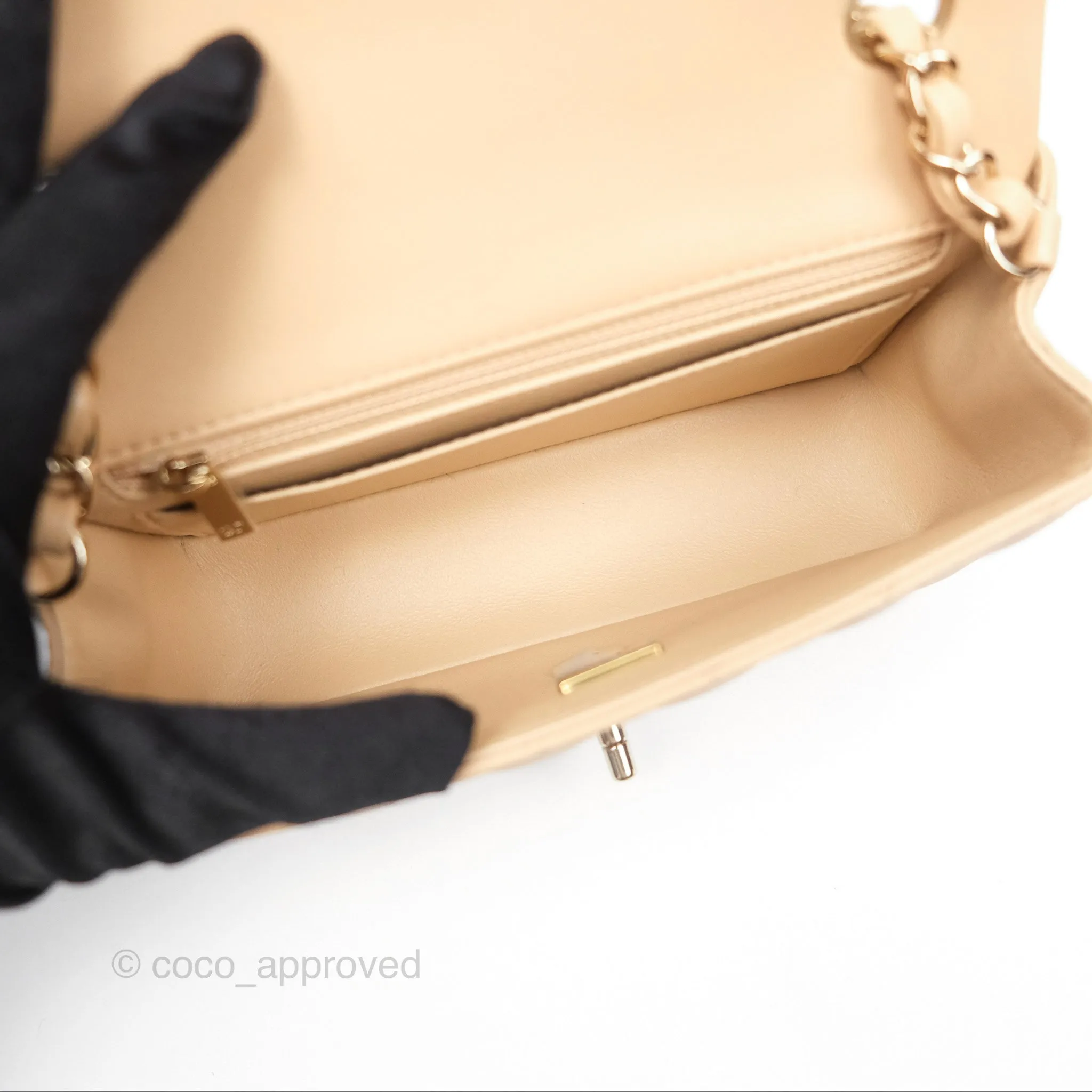 Chanel Quilted Mini Rectangular Beige Lambskin Gold Hardware