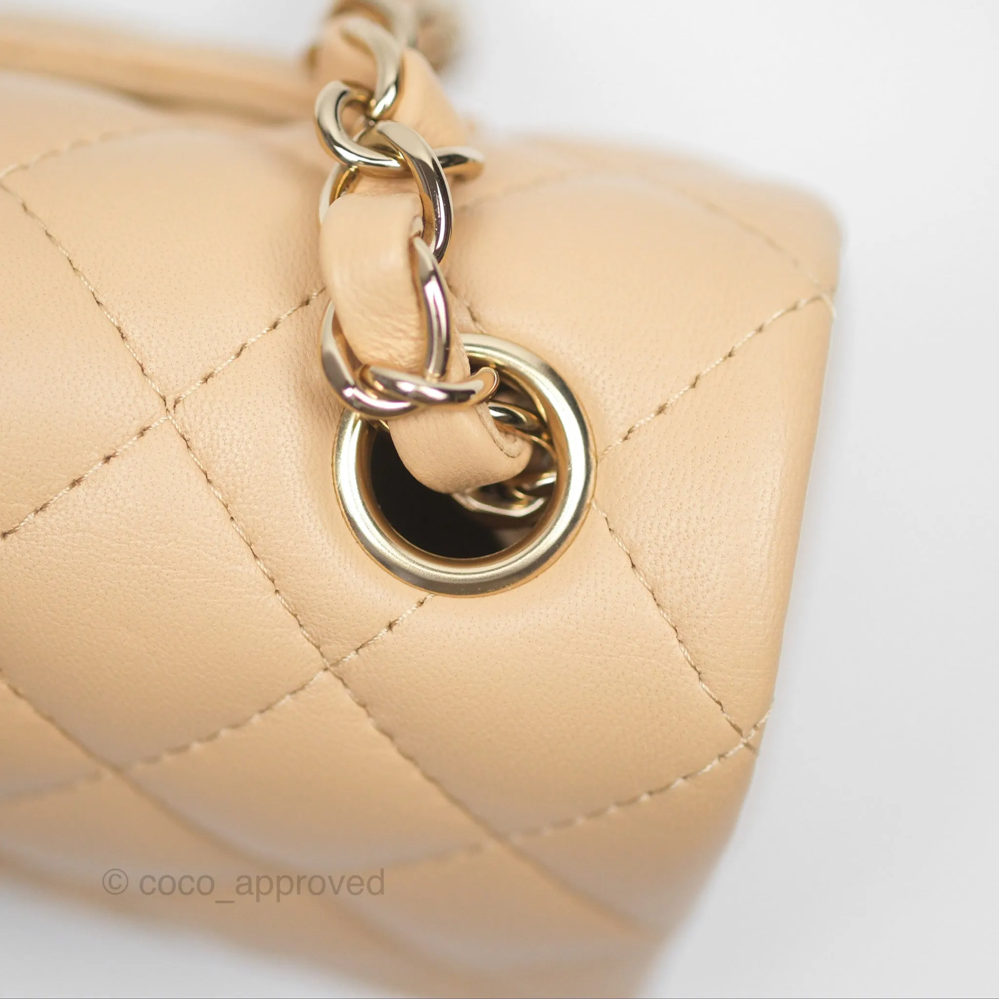 Chanel Quilted Mini Rectangular Beige Lambskin Gold Hardware