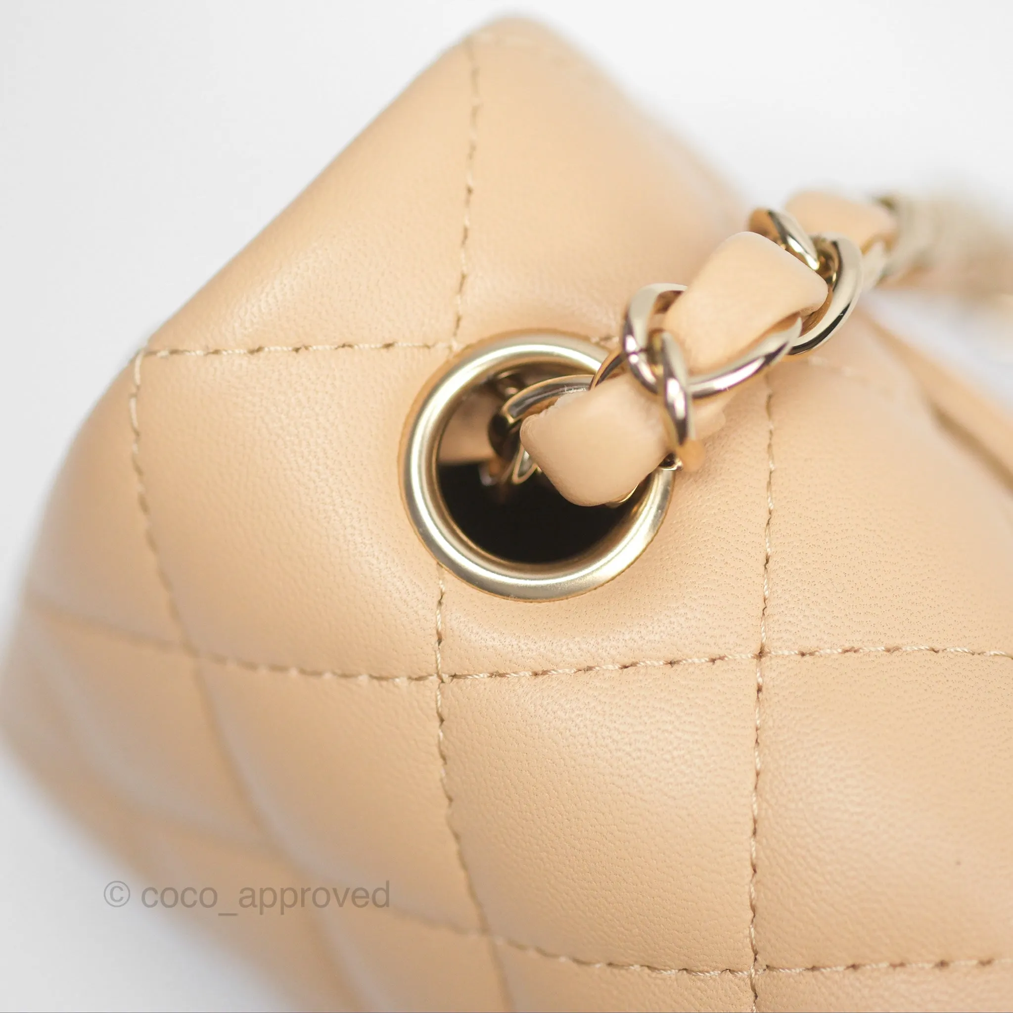 Chanel Quilted Mini Rectangular Beige Lambskin Gold Hardware