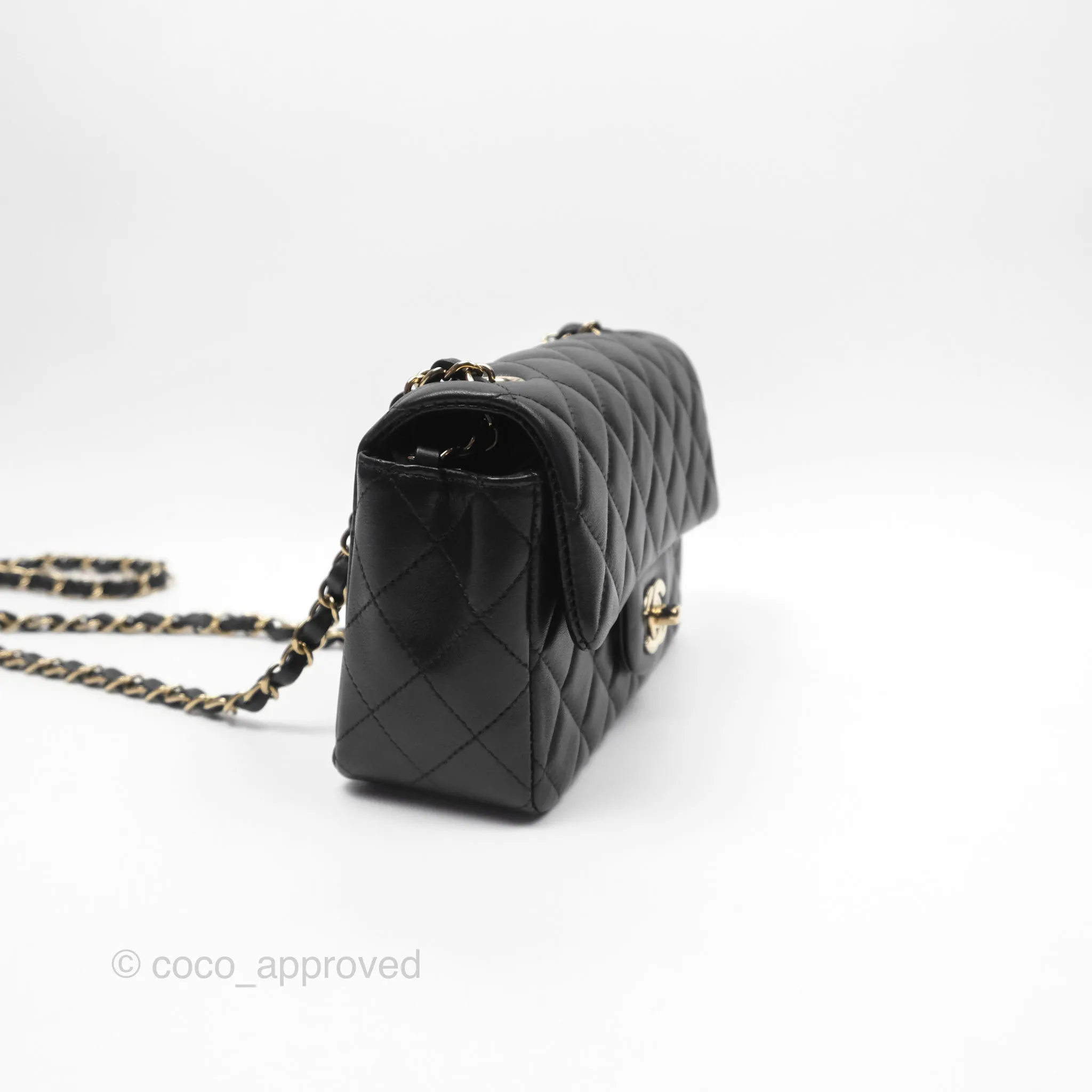 Chanel Quilted Mini Rectangular Flap Black Lambskin Gold Hardware
