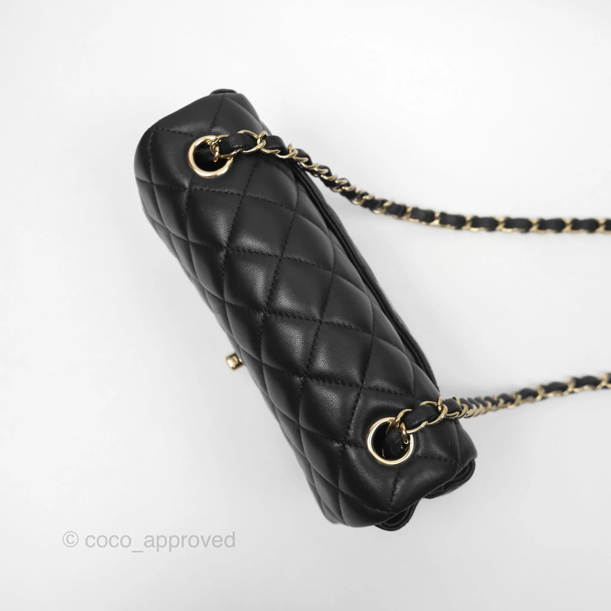 Chanel Quilted Mini Rectangular Flap Black Lambskin Gold Hardware
