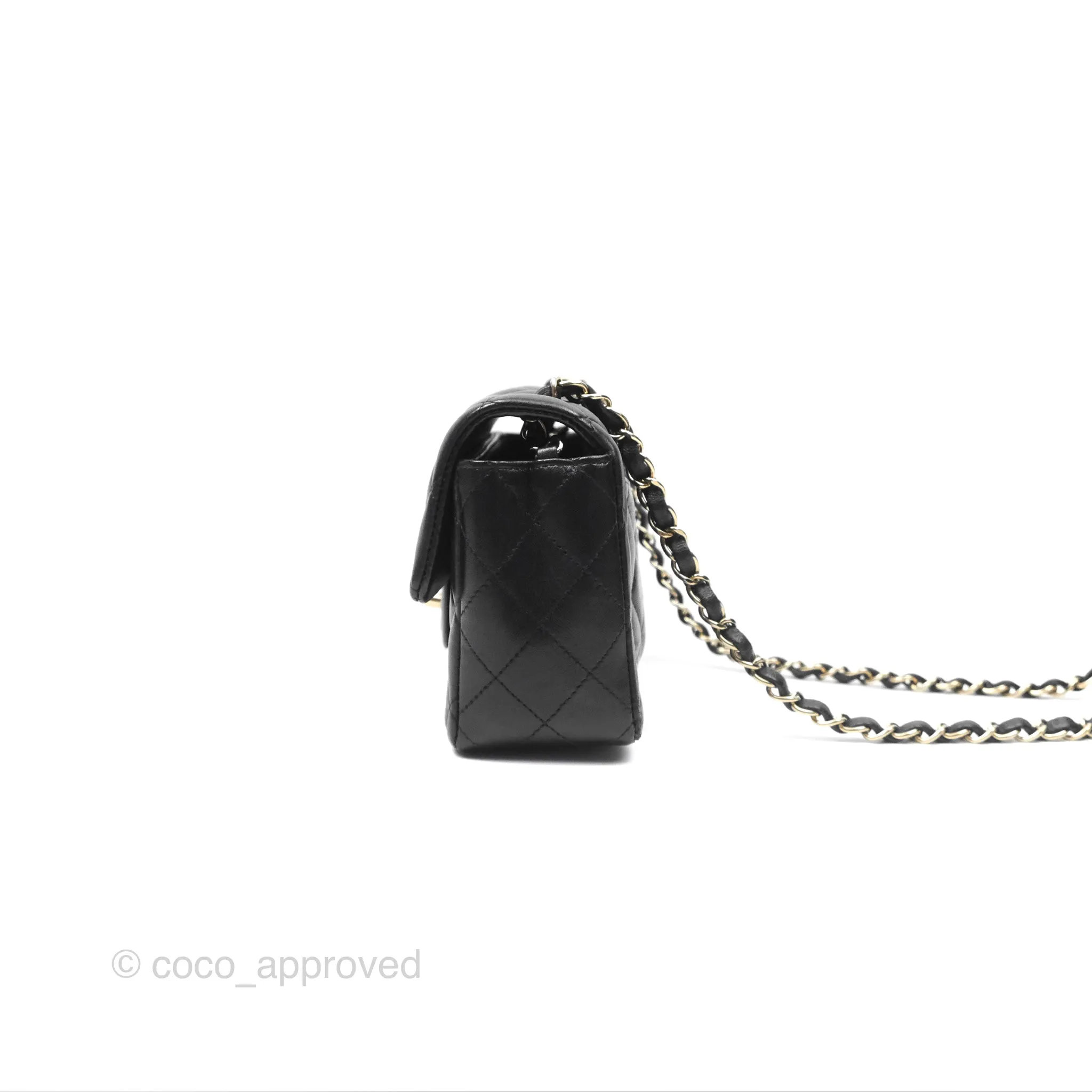 Chanel Quilted Mini Rectangular Flap Black Lambskin Gold Hardware