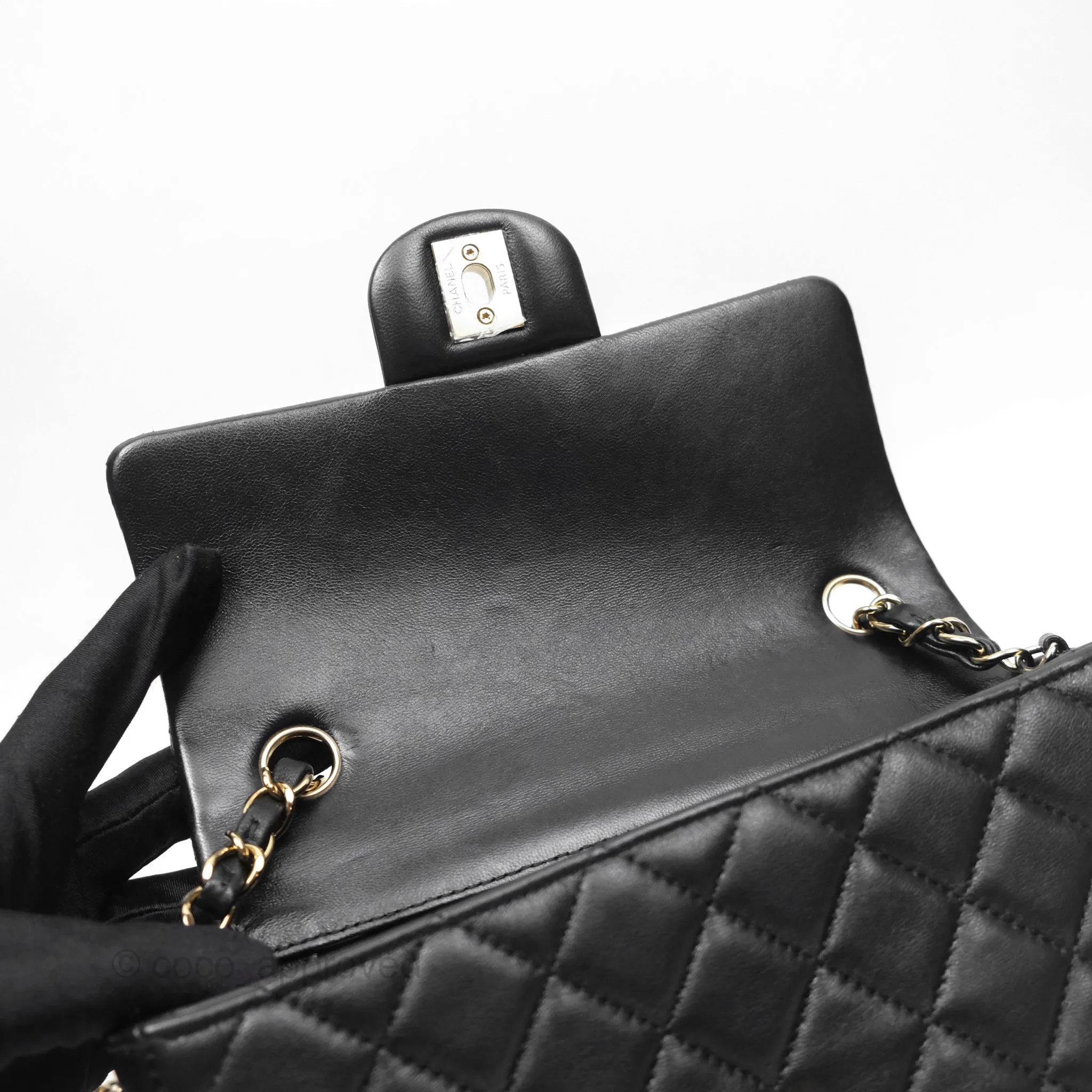Chanel Quilted Mini Rectangular Flap Black Lambskin Gold Hardware