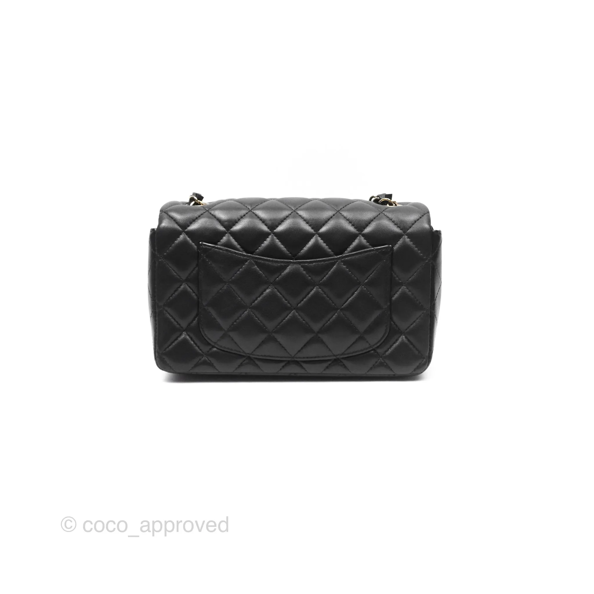 Chanel Quilted Mini Rectangular Flap Black Lambskin Gold Hardware