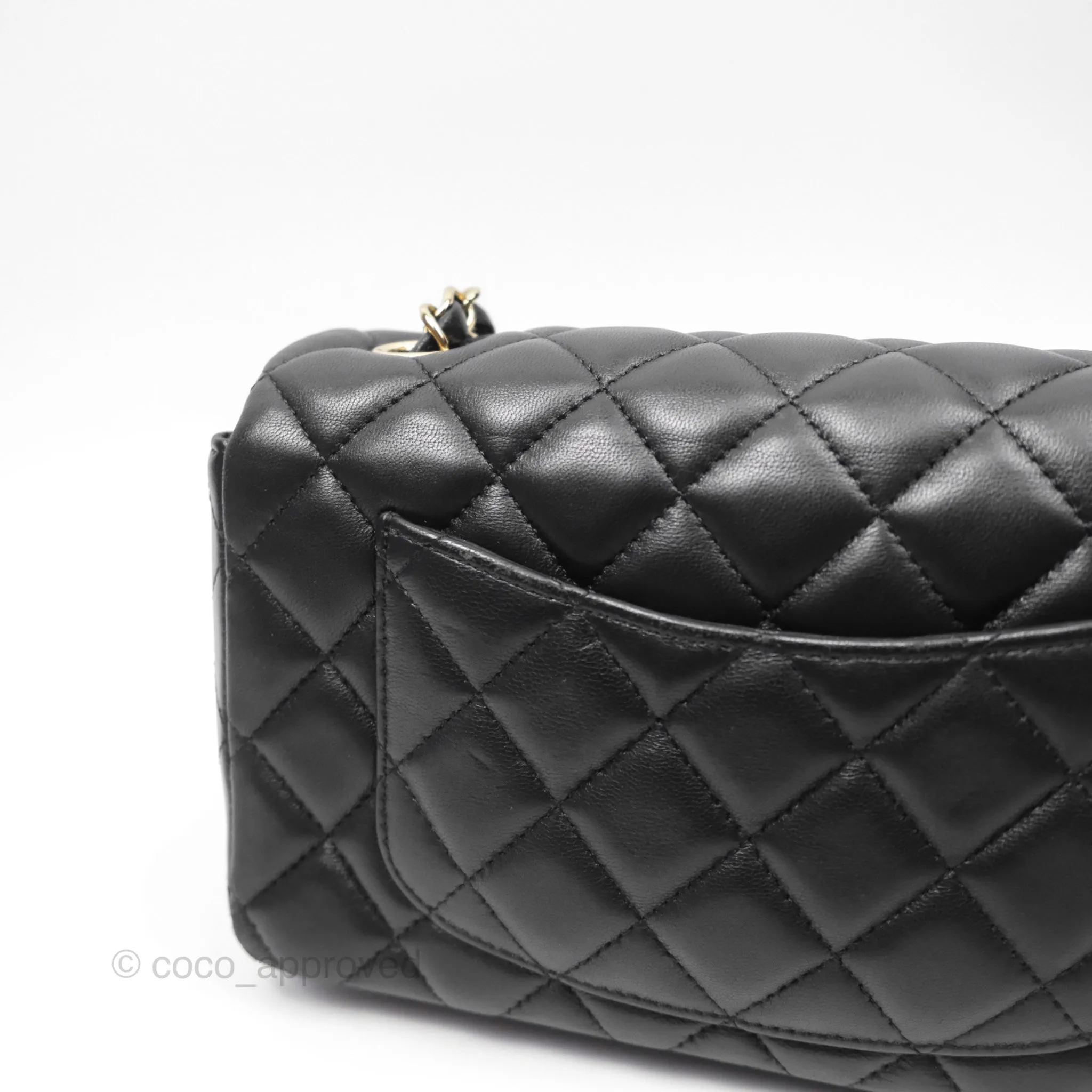 Chanel Quilted Mini Rectangular Flap Black Lambskin Gold Hardware