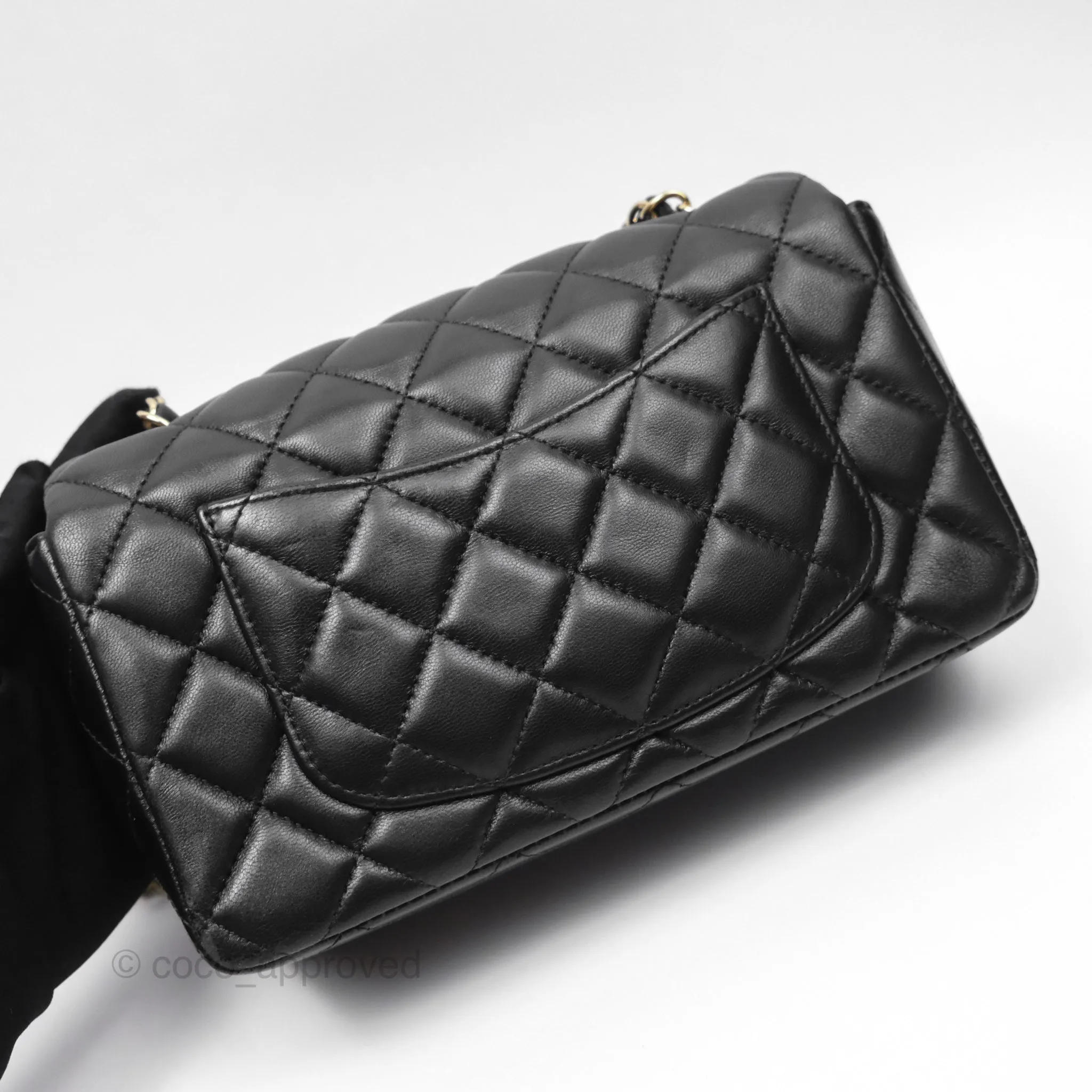Chanel Quilted Mini Rectangular Flap Black Lambskin Gold Hardware