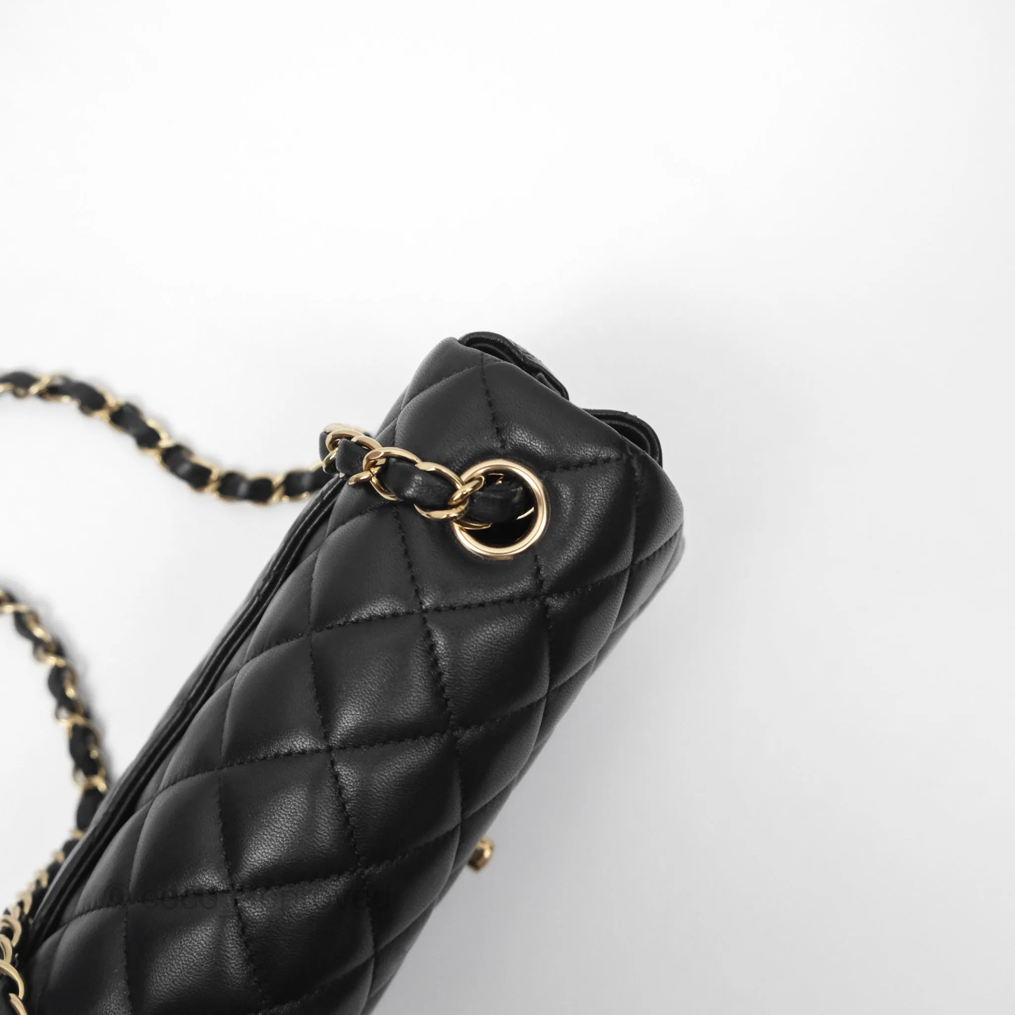 Chanel Quilted Mini Rectangular Flap Black Lambskin Gold Hardware