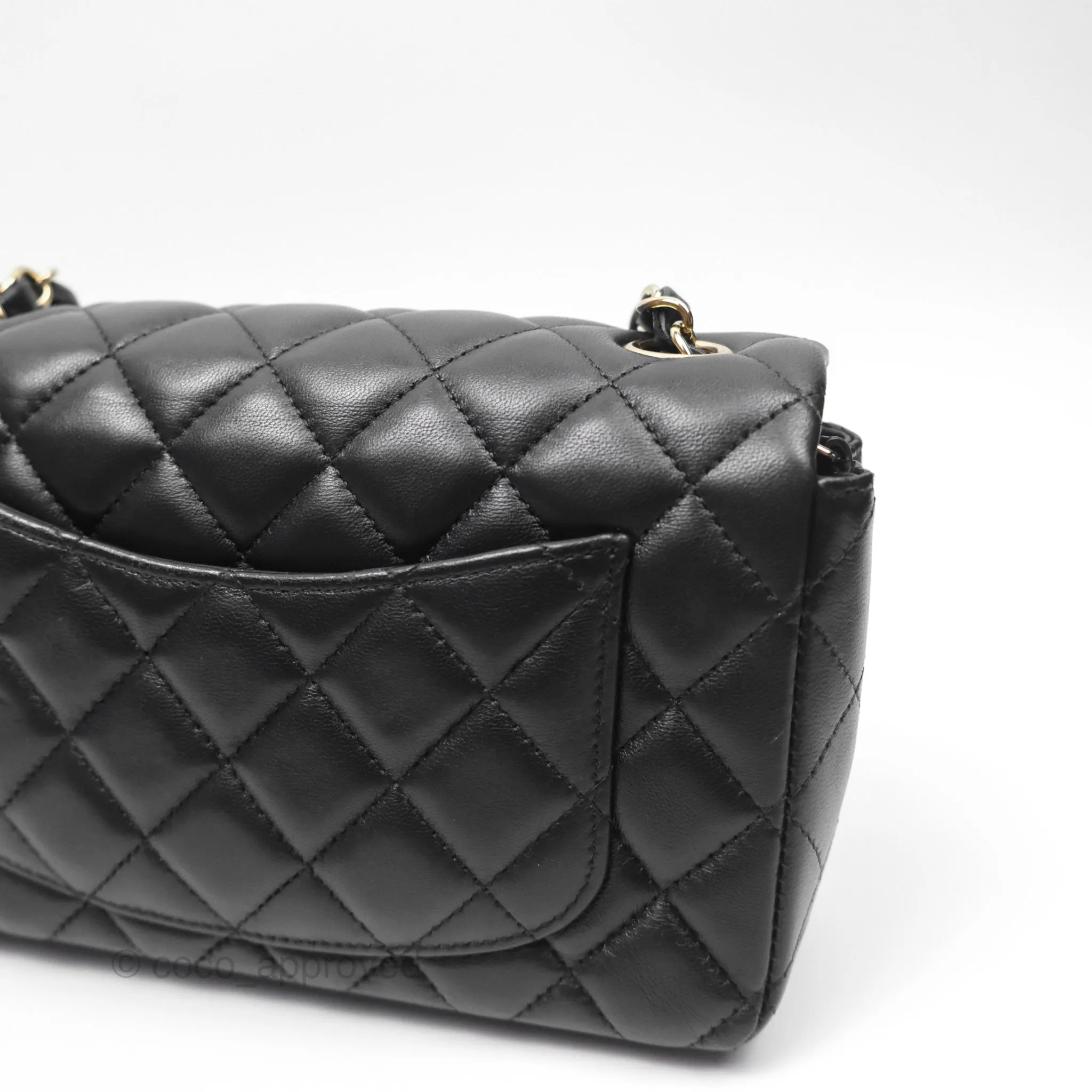 Chanel Quilted Mini Rectangular Flap Black Lambskin Gold Hardware