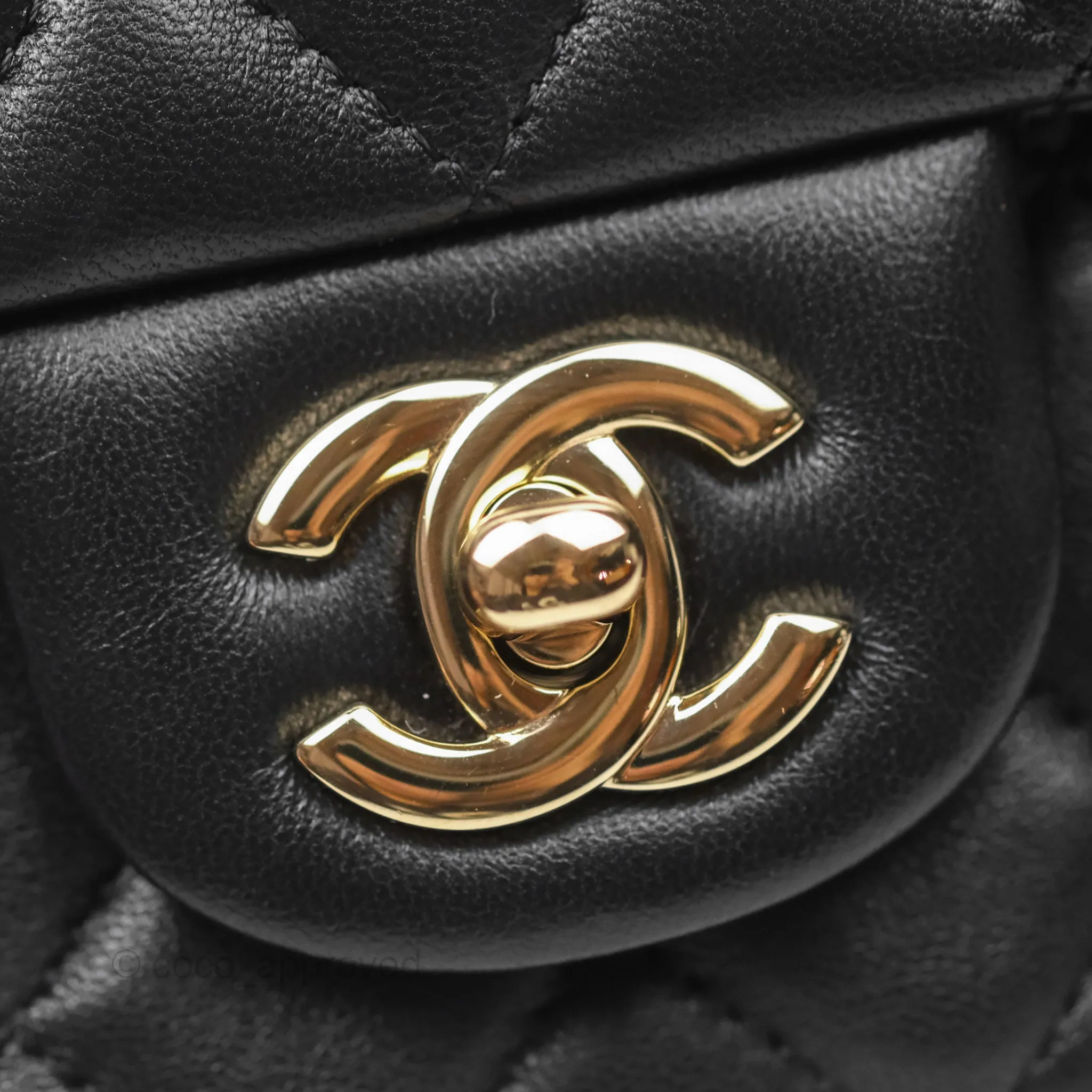 Chanel Quilted Mini Rectangular Flap Black Lambskin Gold Hardware