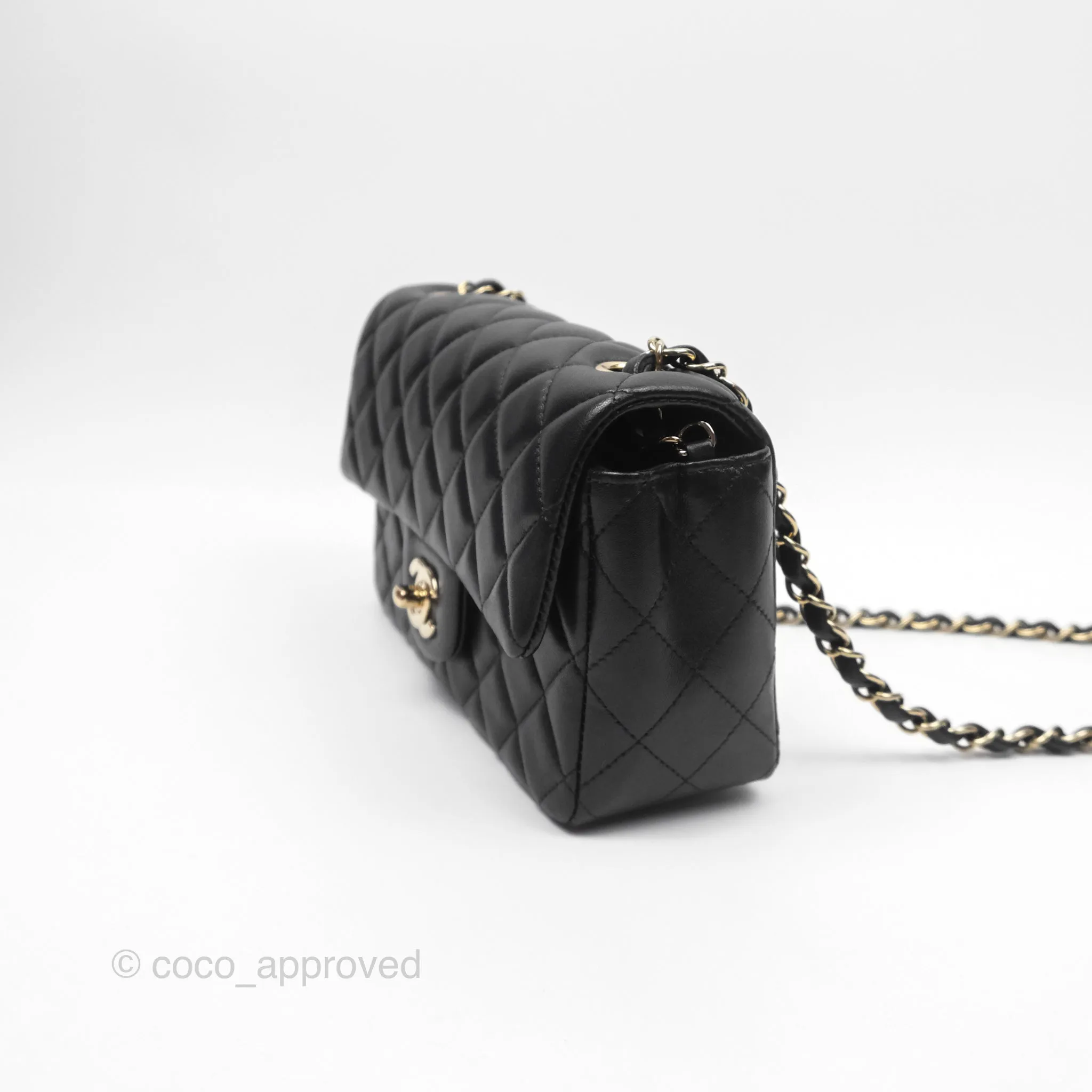 Chanel Quilted Mini Rectangular Flap Black Lambskin Gold Hardware