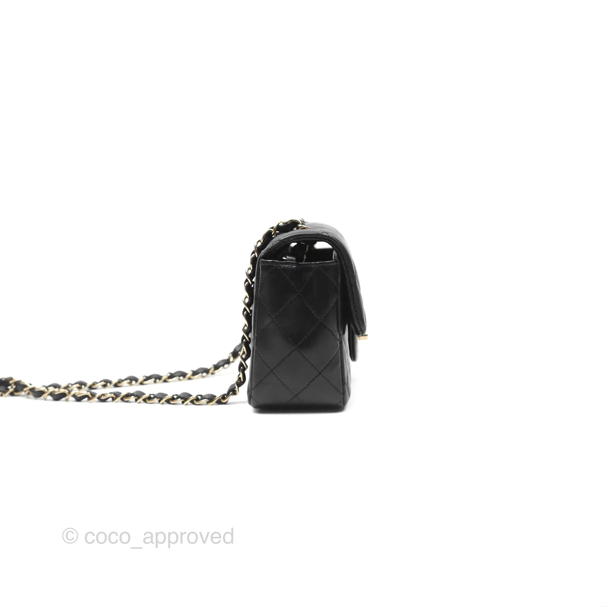 Chanel Quilted Mini Rectangular Flap Black Lambskin Gold Hardware