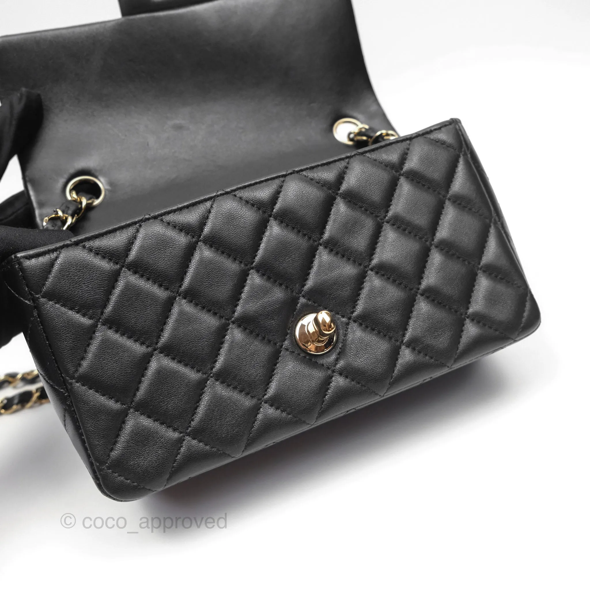 Chanel Quilted Mini Rectangular Flap Black Lambskin Gold Hardware