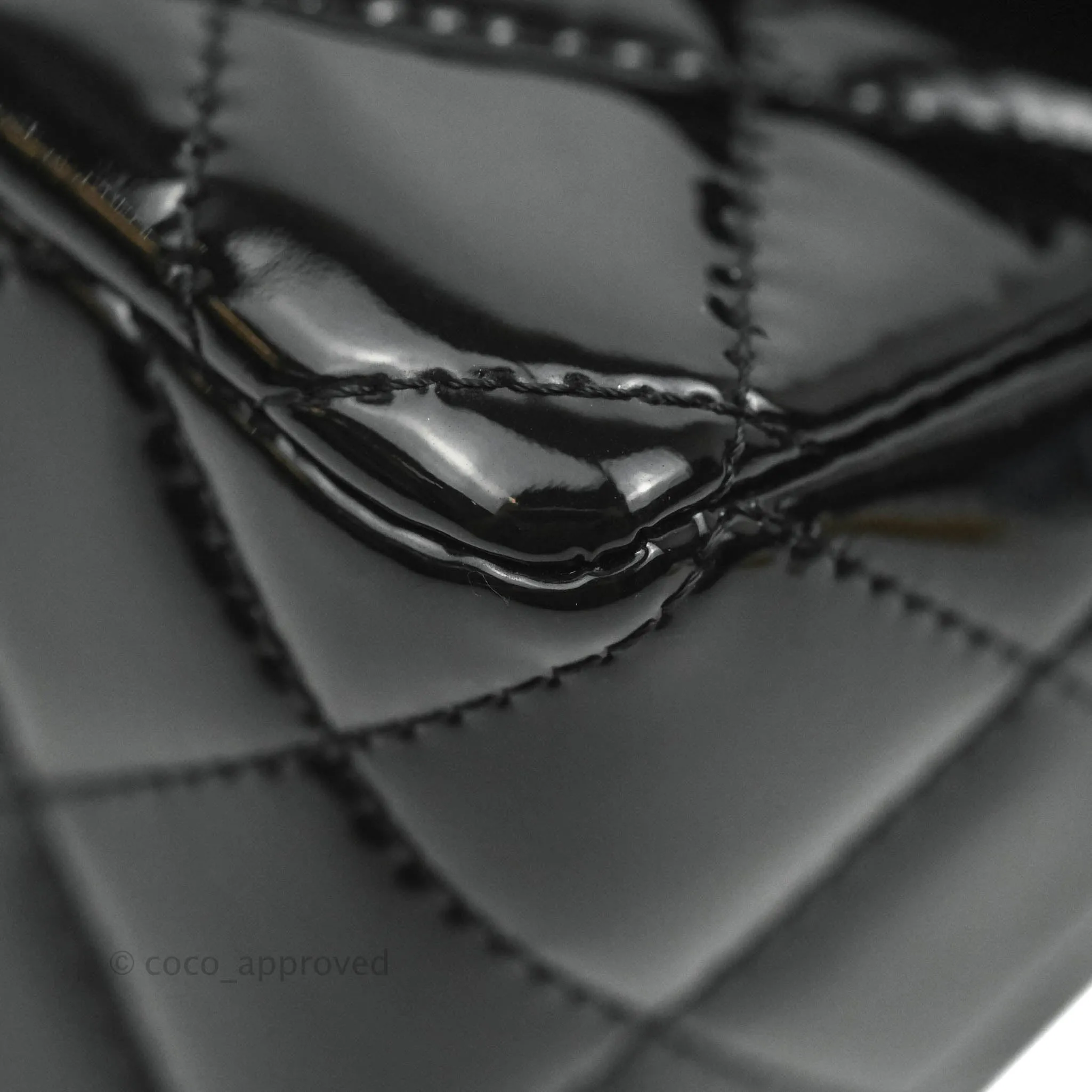 Chanel Quilted Mini Rectangular Flap Black Patent Gold Hardware