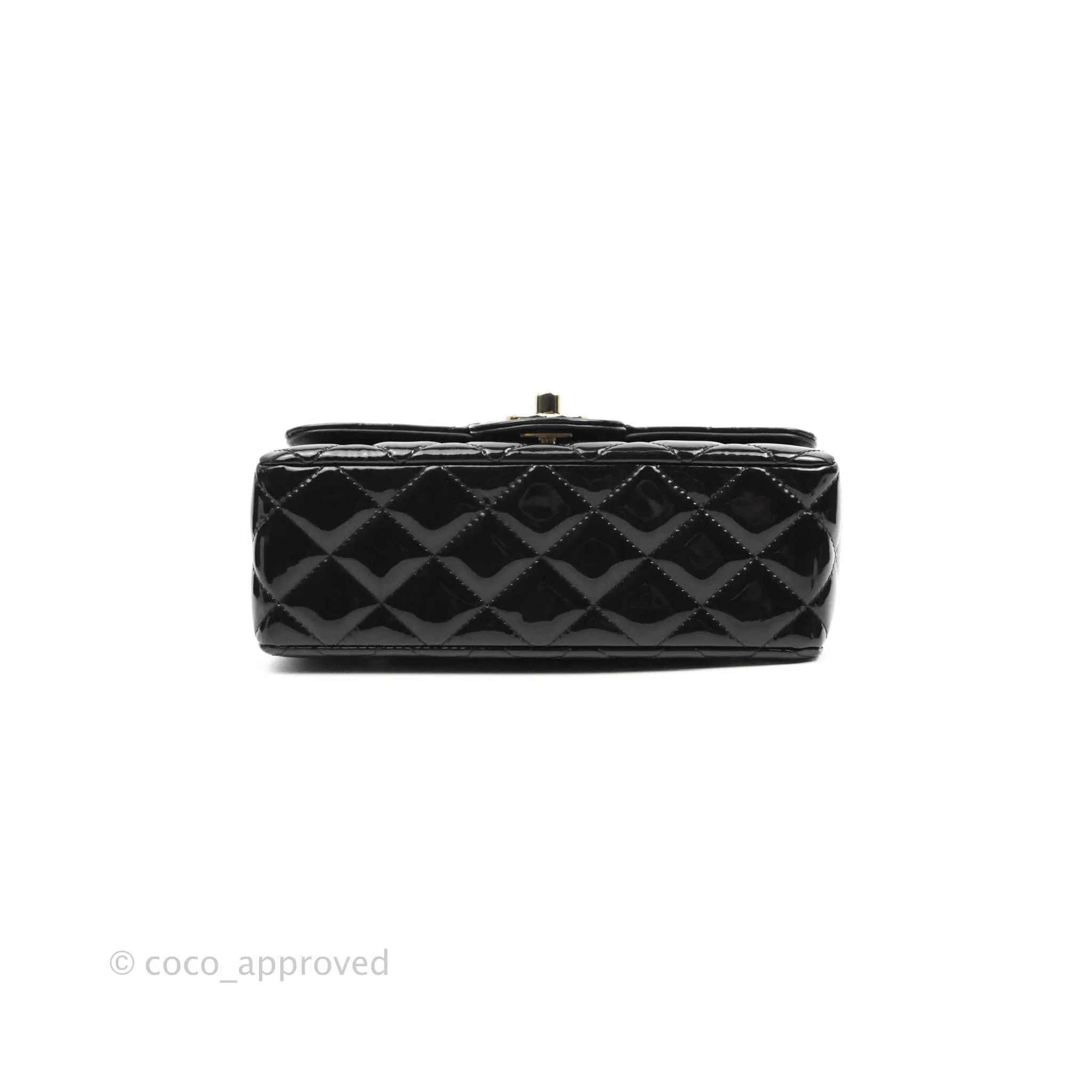 Chanel Quilted Mini Rectangular Flap Black Patent Gold Hardware