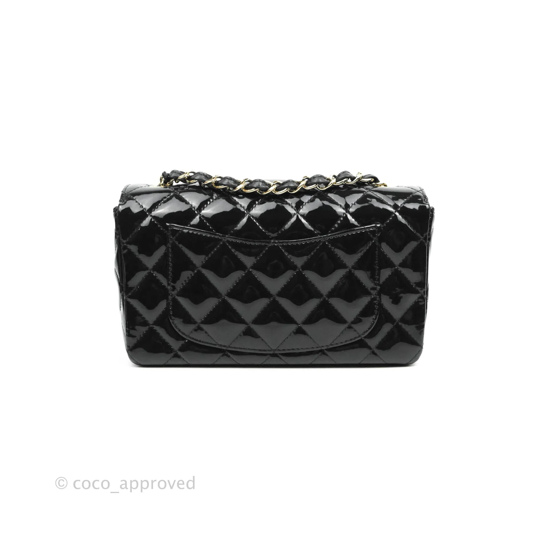 Chanel Quilted Mini Rectangular Flap Black Patent Gold Hardware