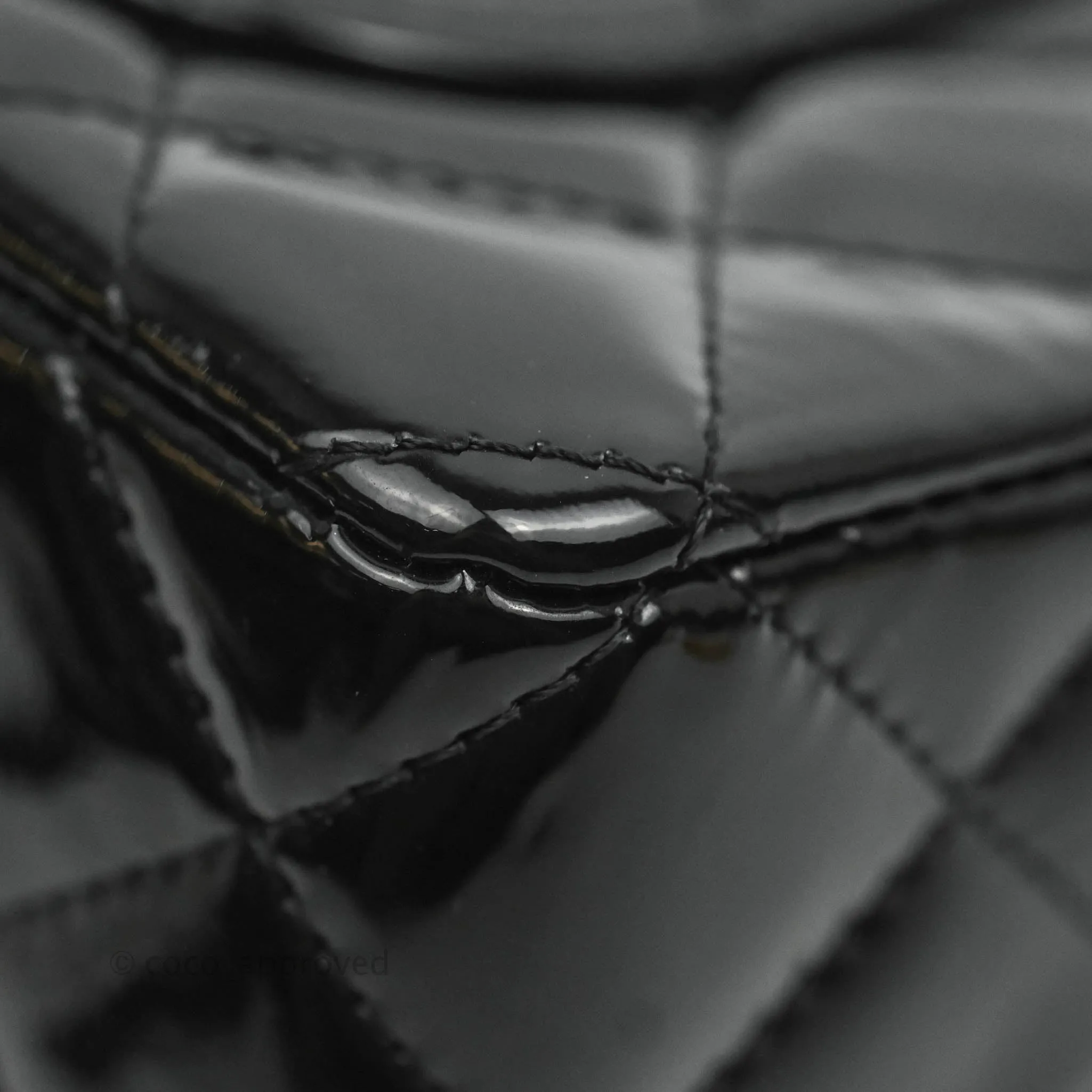 Chanel Quilted Mini Rectangular Flap Black Patent Gold Hardware