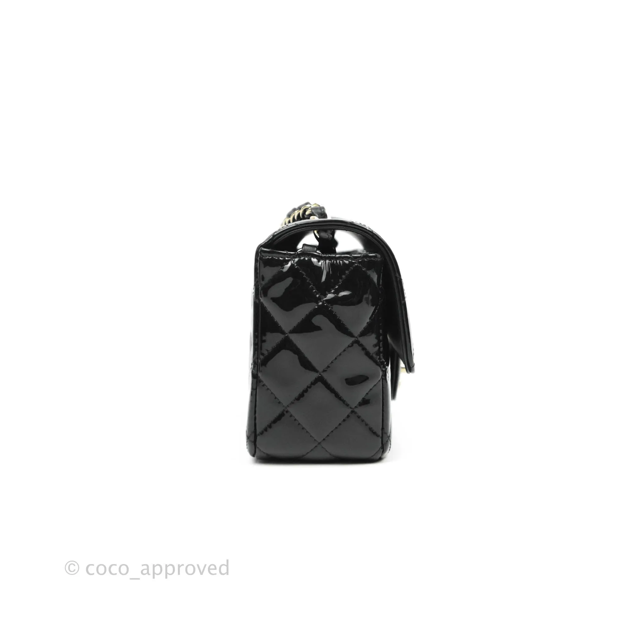 Chanel Quilted Mini Rectangular Flap Black Patent Gold Hardware