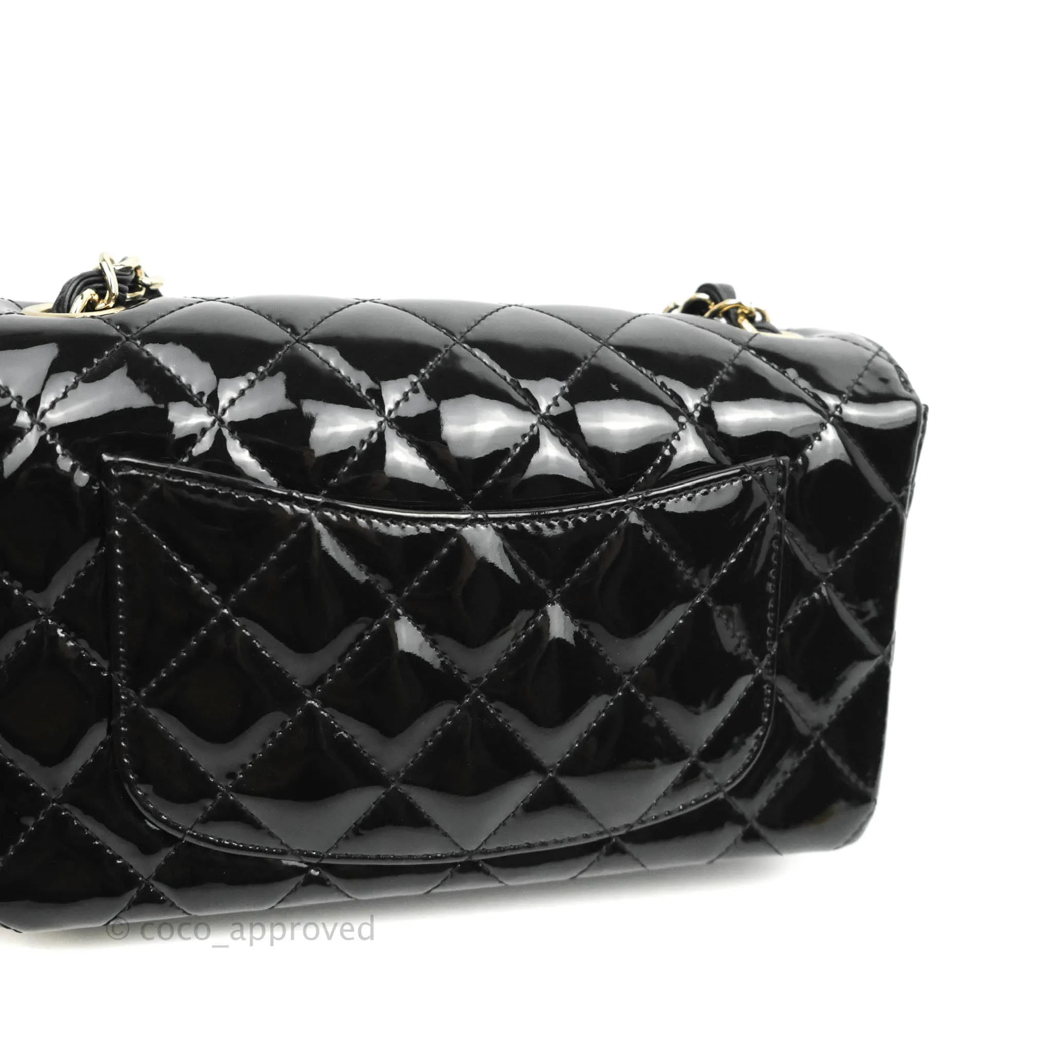 Chanel Quilted Mini Rectangular Flap Black Patent Gold Hardware
