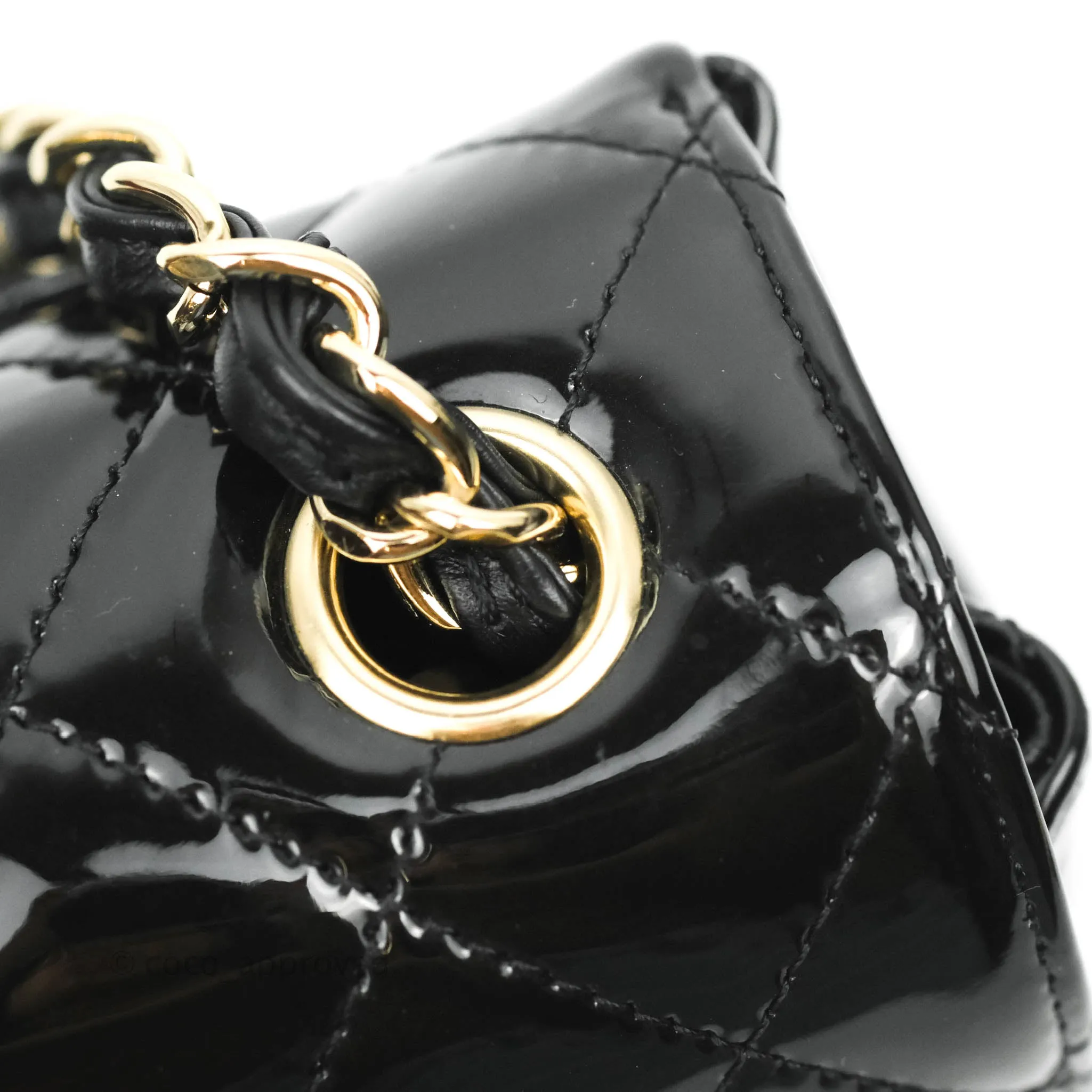 Chanel Quilted Mini Rectangular Flap Black Patent Gold Hardware