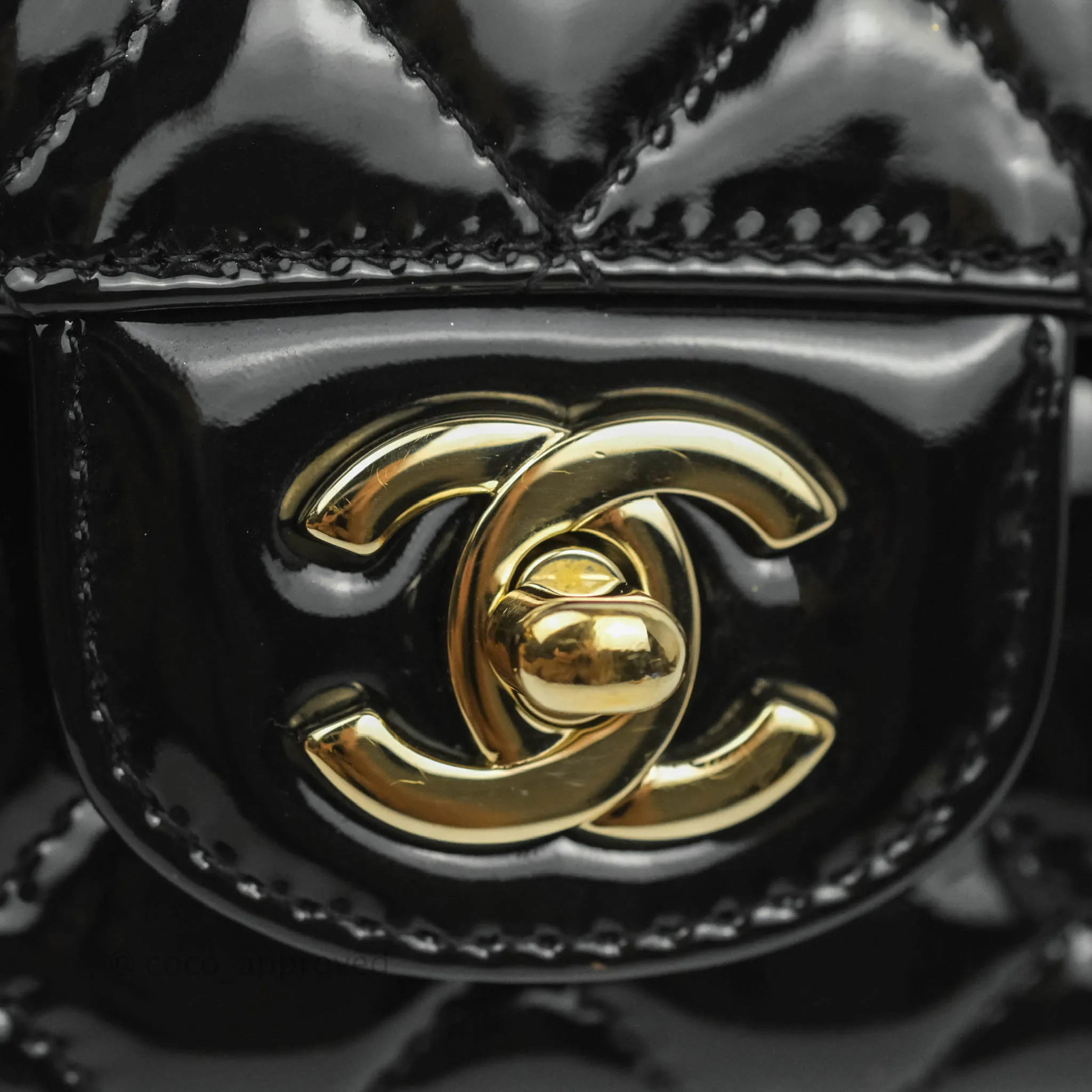 Chanel Quilted Mini Rectangular Flap Black Patent Gold Hardware
