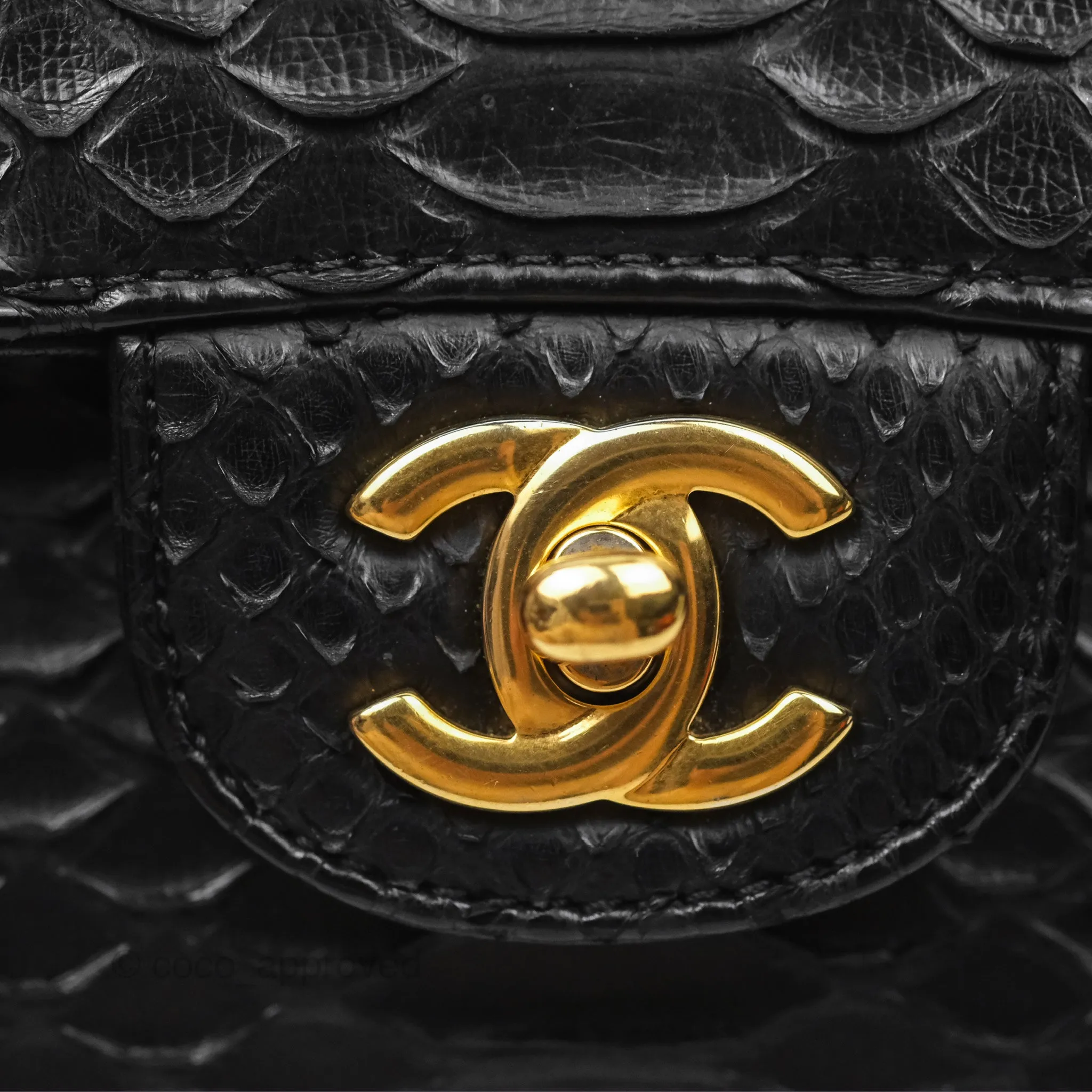 Chanel Quilted Mini Rectangular Flap Black Python Gold Hardware