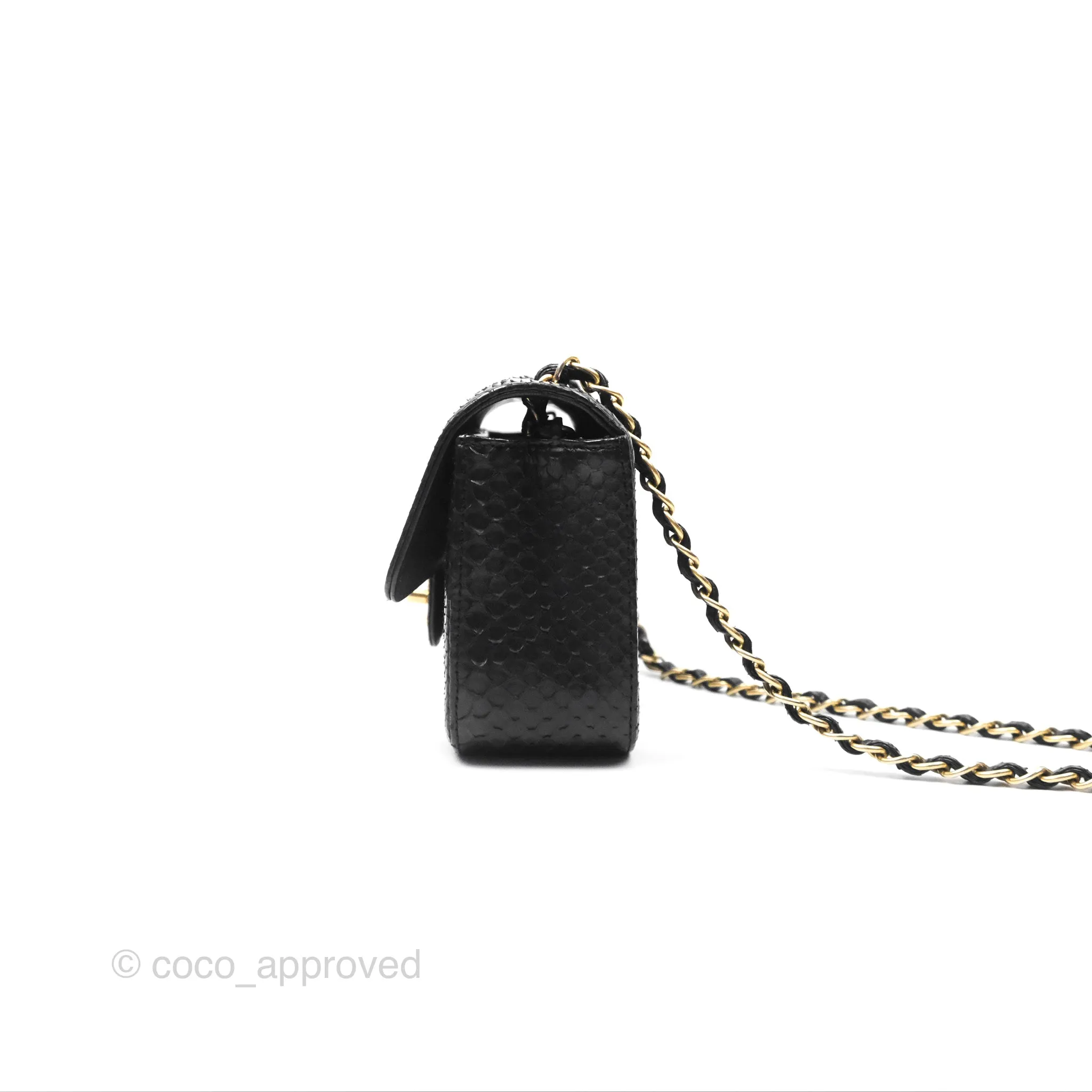 Chanel Quilted Mini Rectangular Flap Black Python Gold Hardware