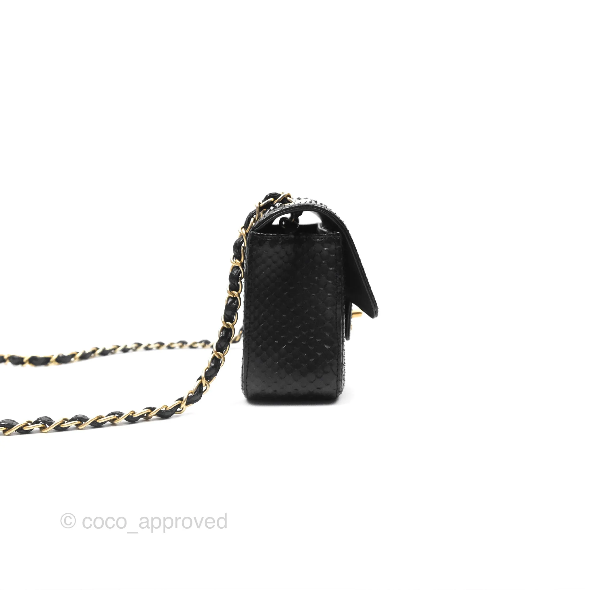 Chanel Quilted Mini Rectangular Flap Black Python Gold Hardware