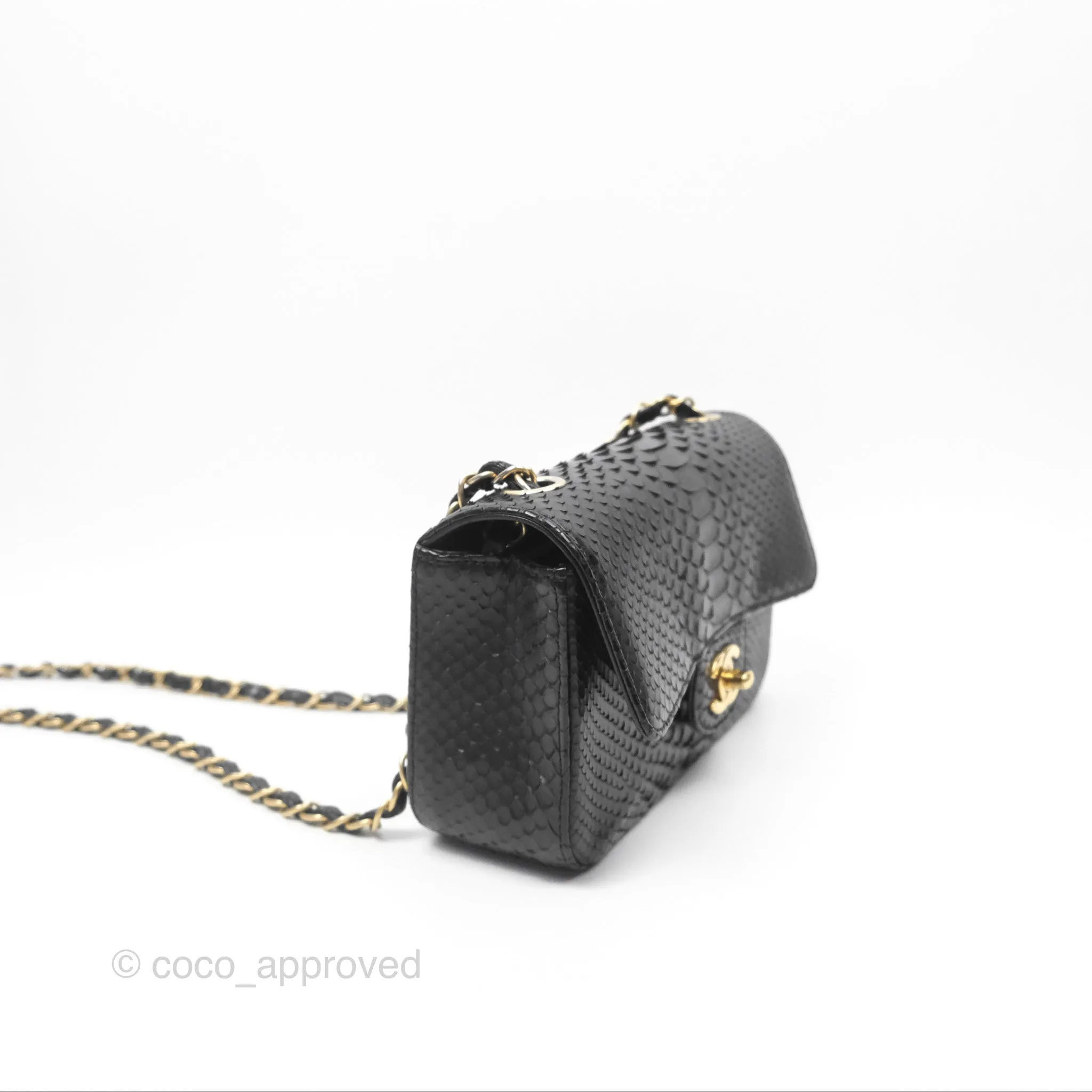 Chanel Quilted Mini Rectangular Flap Black Python Gold Hardware
